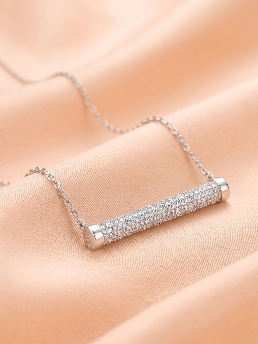 Pavé CZ Cylindrical Bar Necklace