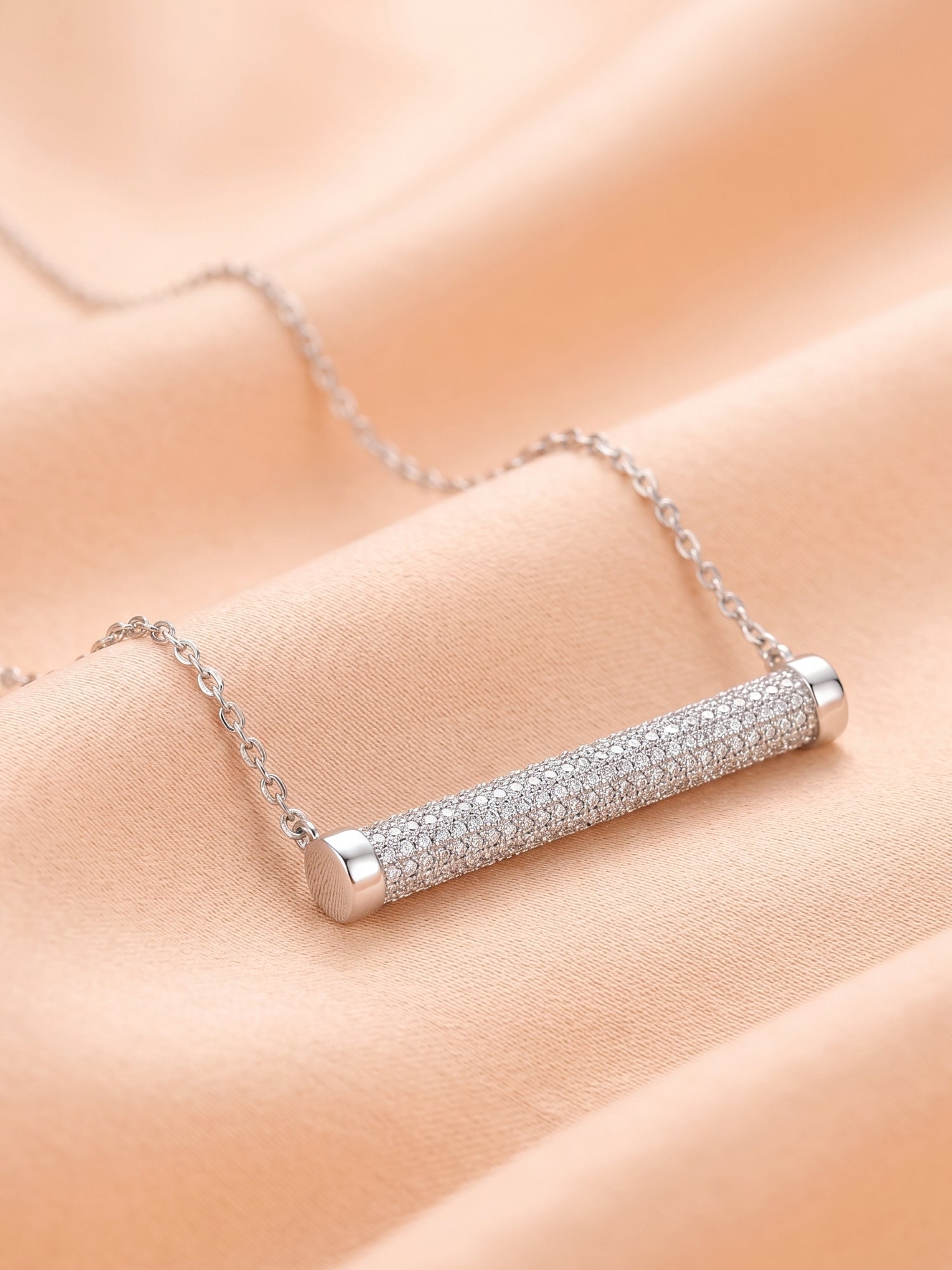 Pavé CZ Cylindrical Bar Necklace