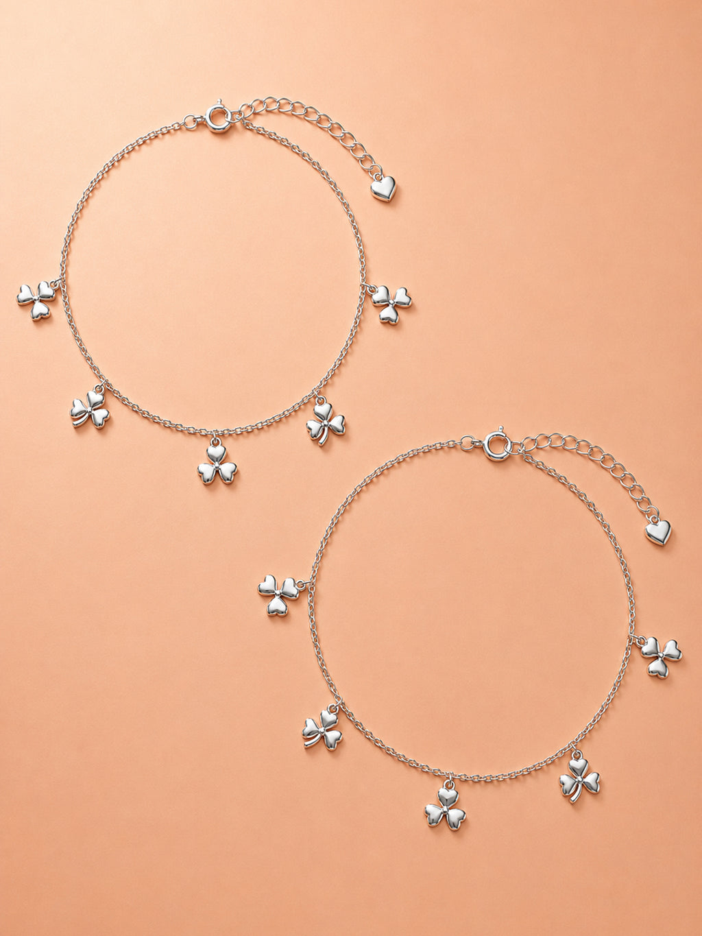 Three-Leaf Clover Charm Anklet Set of 2