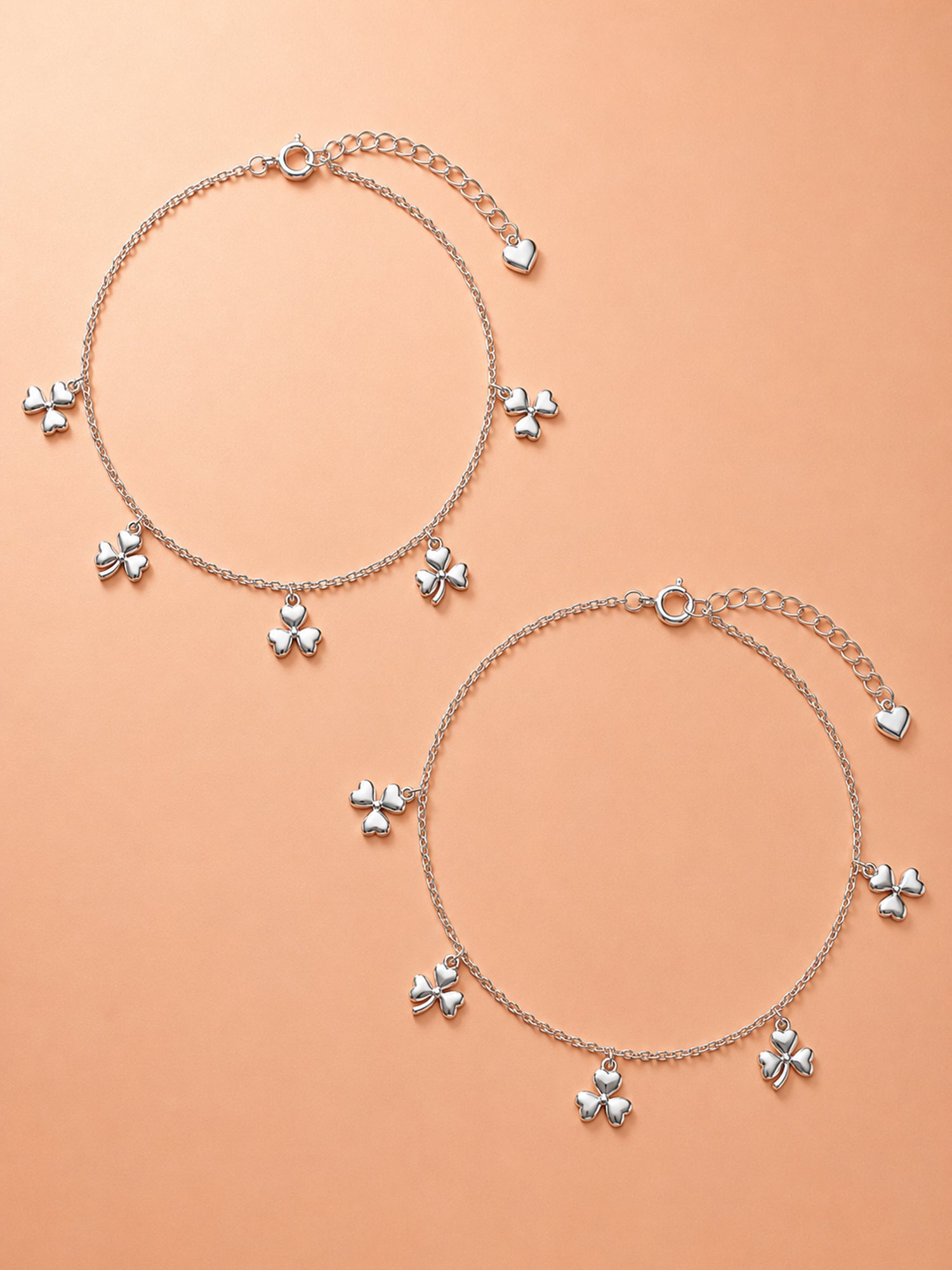 Three-Leaf Clover Charm Anklet Set of 2