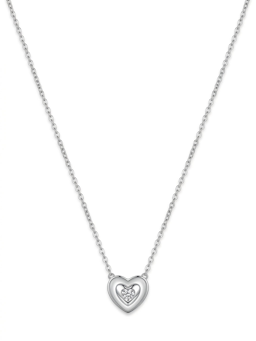 Silver Shimmering Nested Heart Pendant Necklace