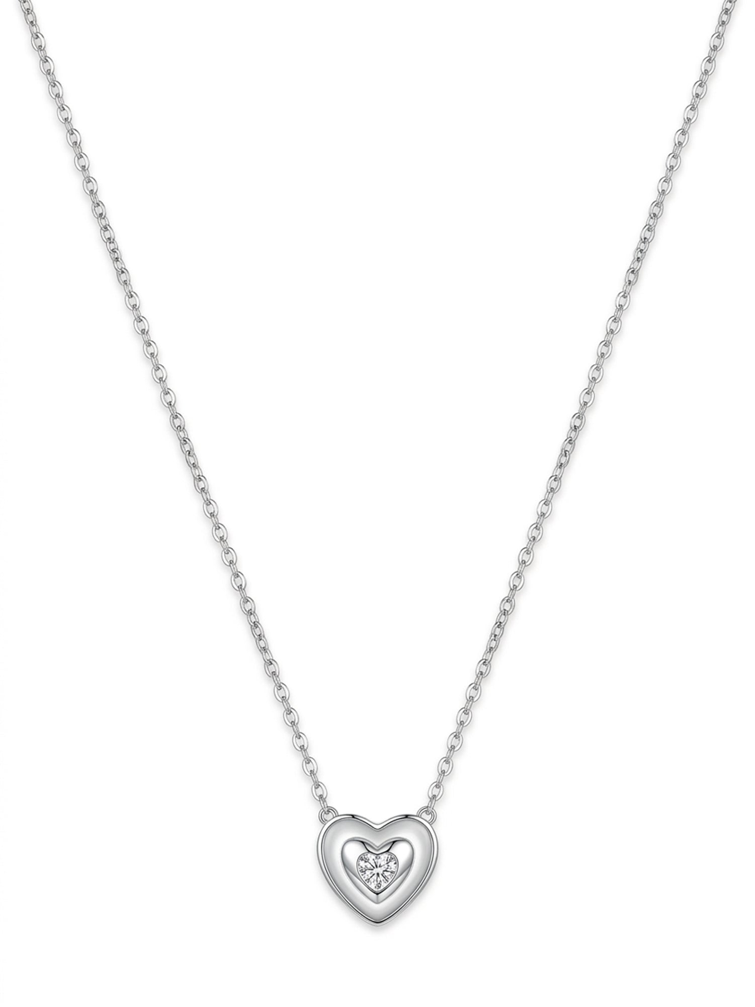 Silver Shimmering Nested Heart Pendant Necklace
