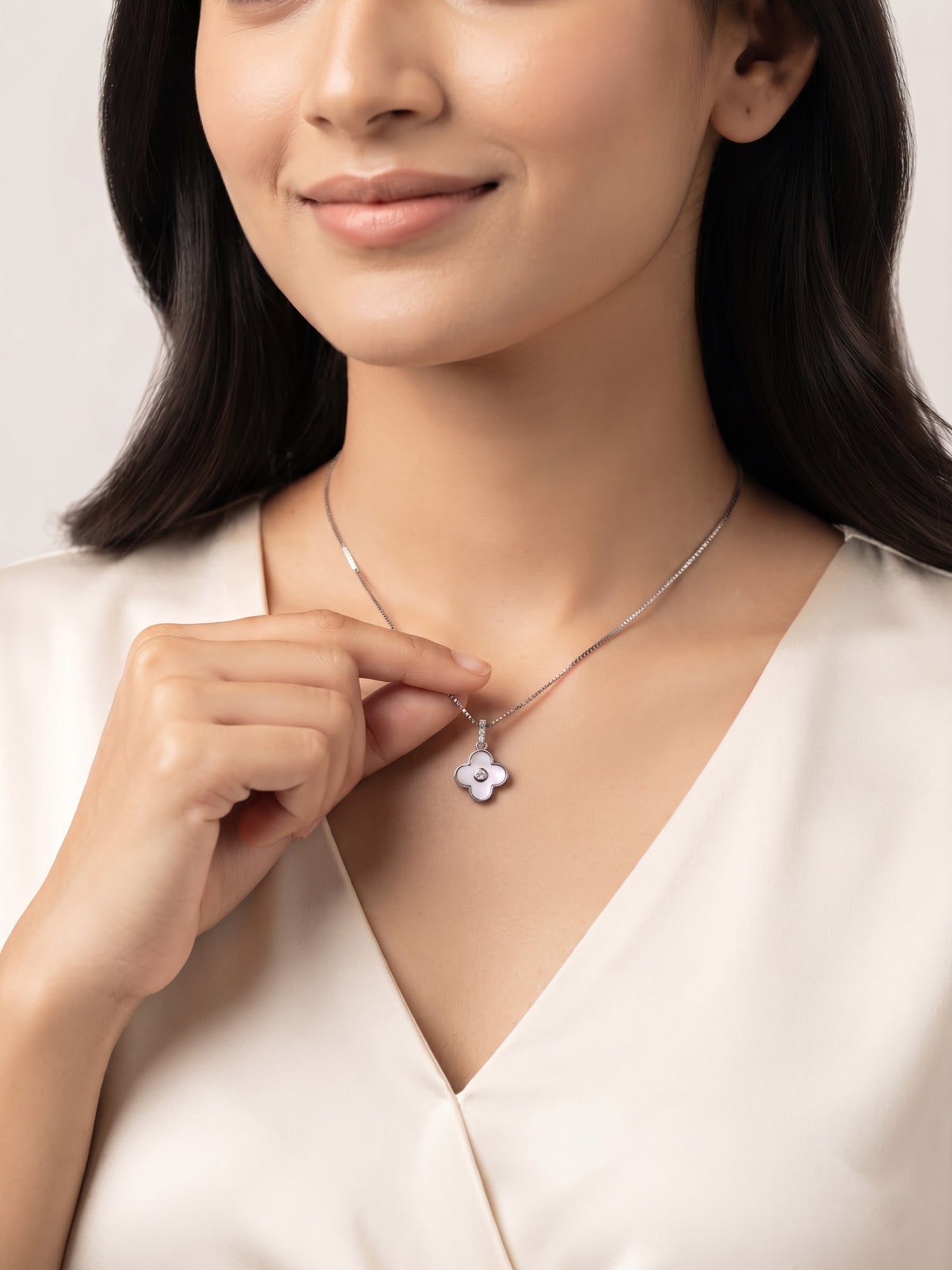 The Luminous Clover Mother-of-Pearl & Cubic Zirconia Pendant Necklace