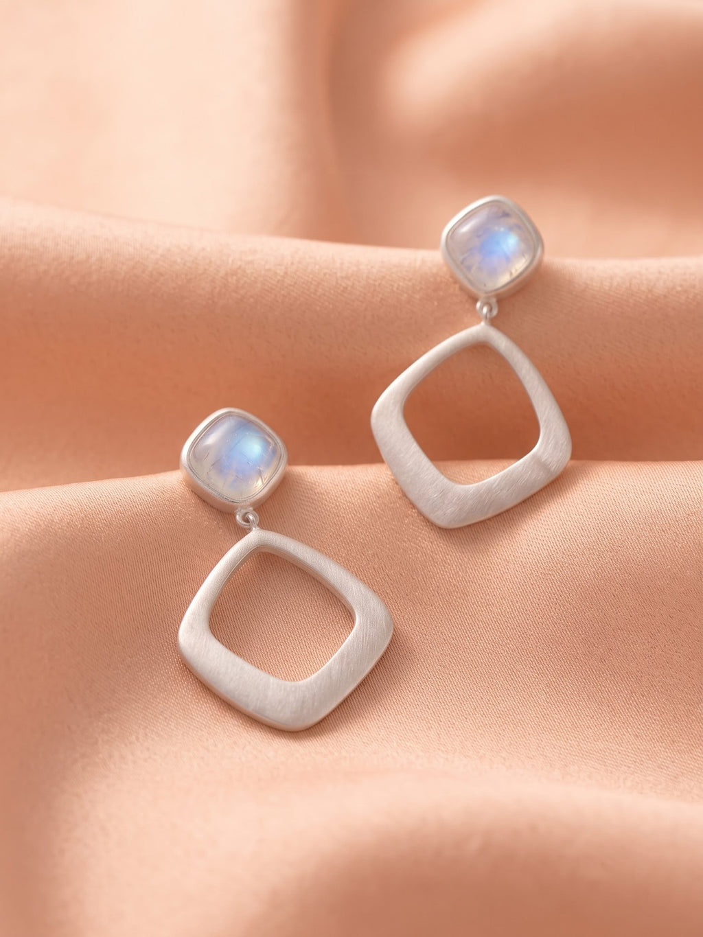 The Aurora Geometric Moonstone Drop Earrings