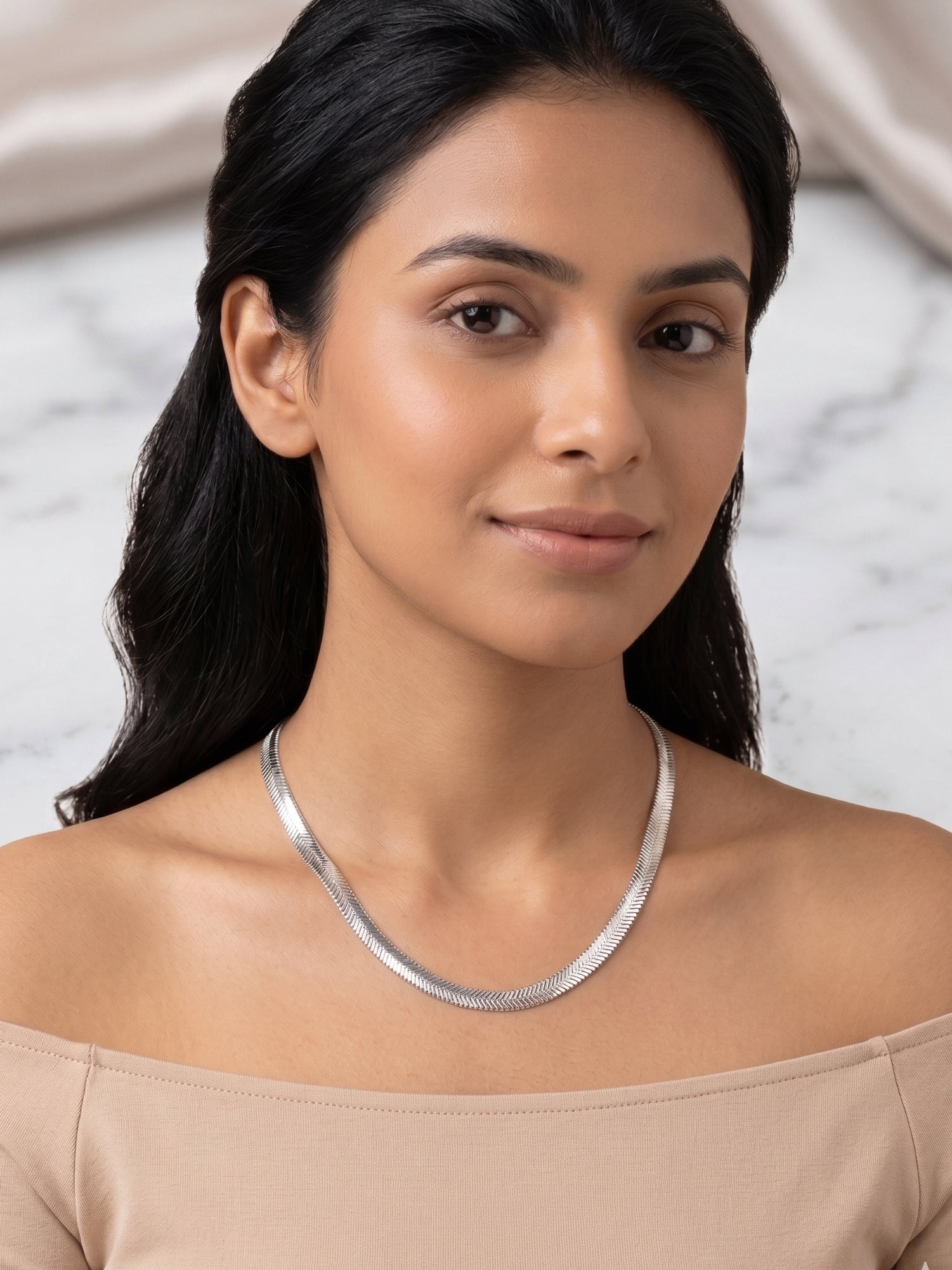 Luxe Flat Snake / Herringbone Silver Statement Chain