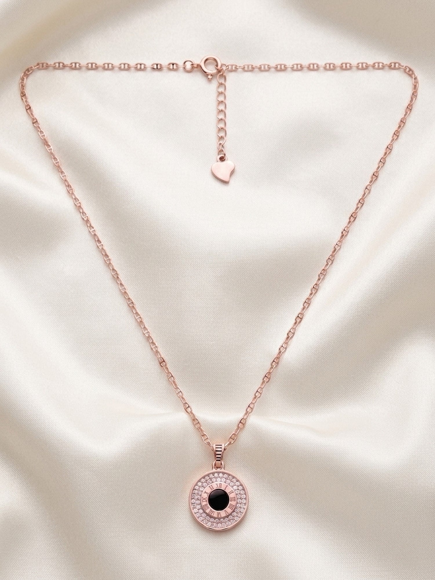 Roseate Roman Numeral Shimmering Medallion Necklace