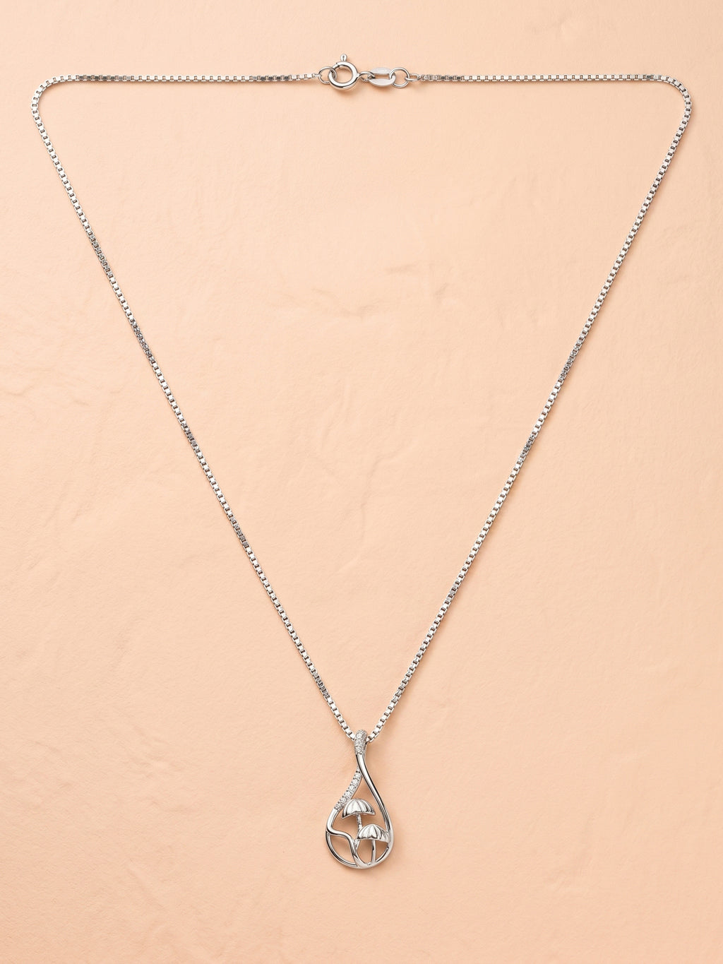 Twin Mushroom Teardrop Pendant Necklace