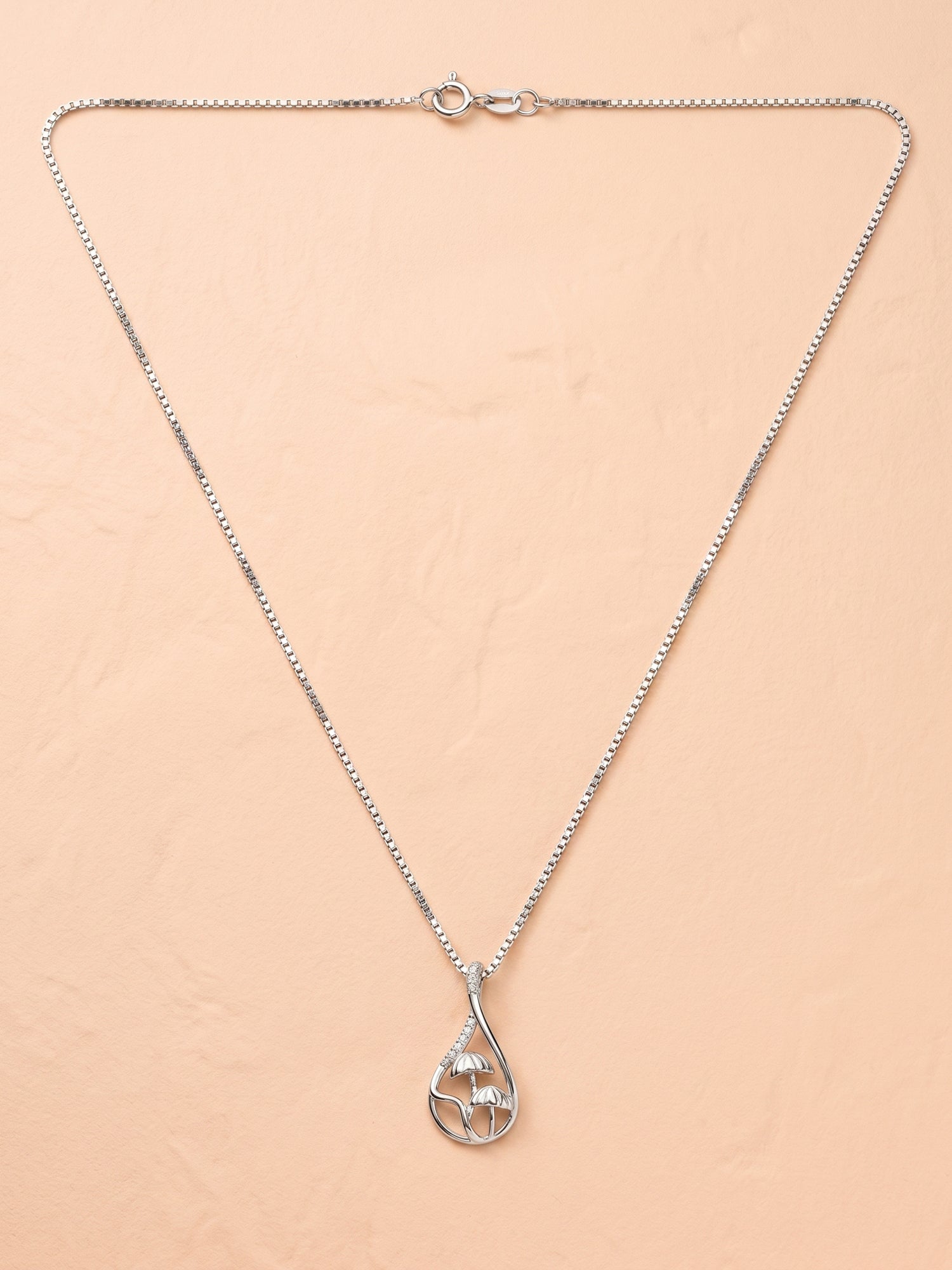 Twin Mushroom Teardrop Pendant Necklace