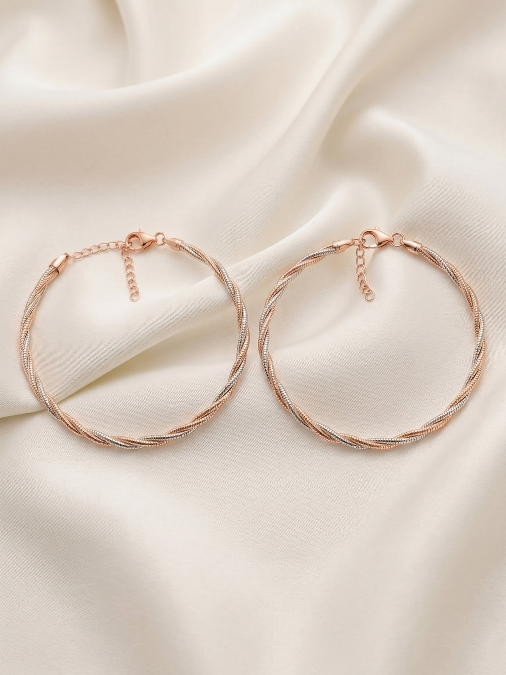 Two-Tone Twisted Snake Chain Anklet Set of 2