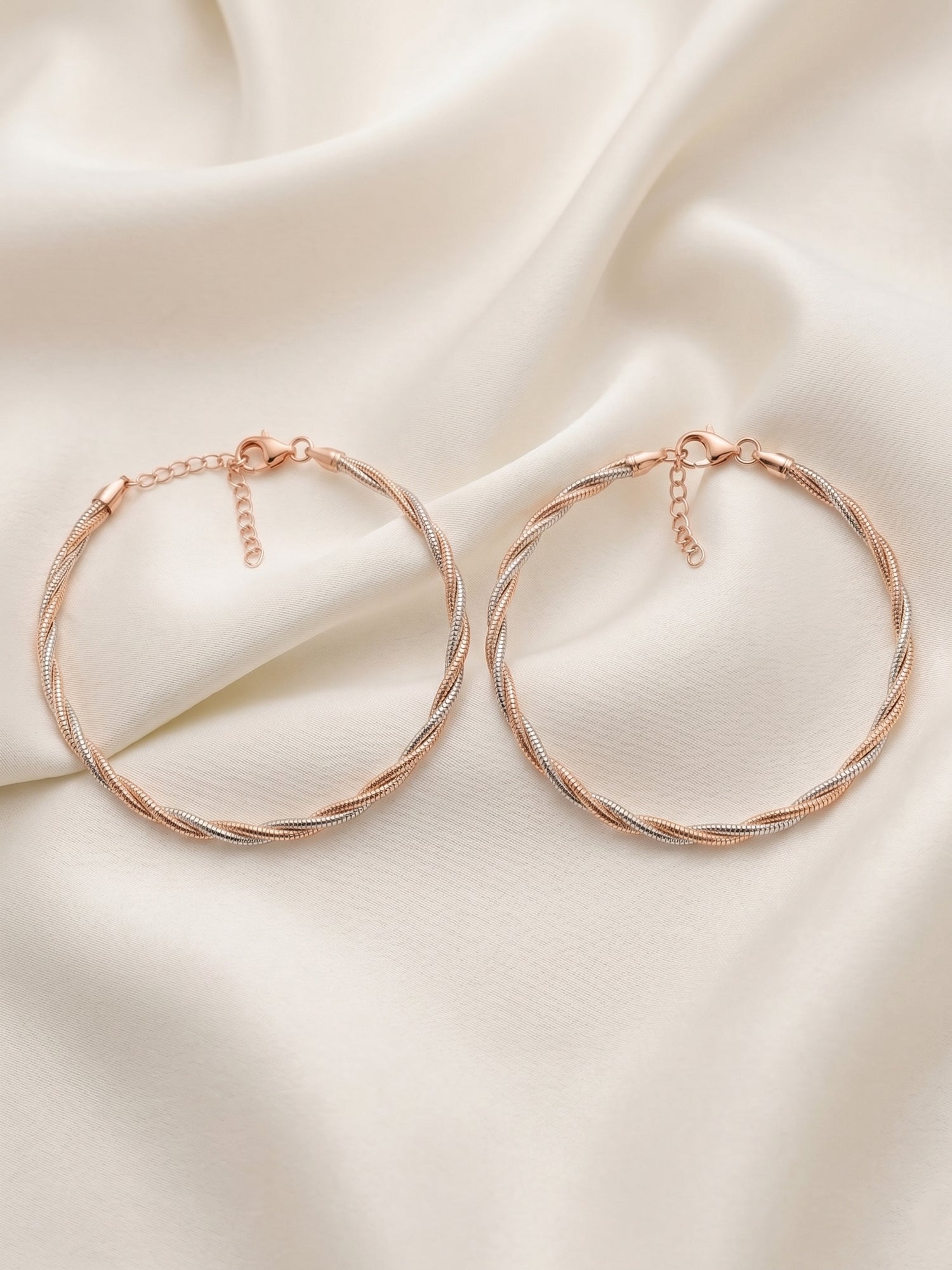Two-Tone Twisted Snake Chain Anklet Set of 2
