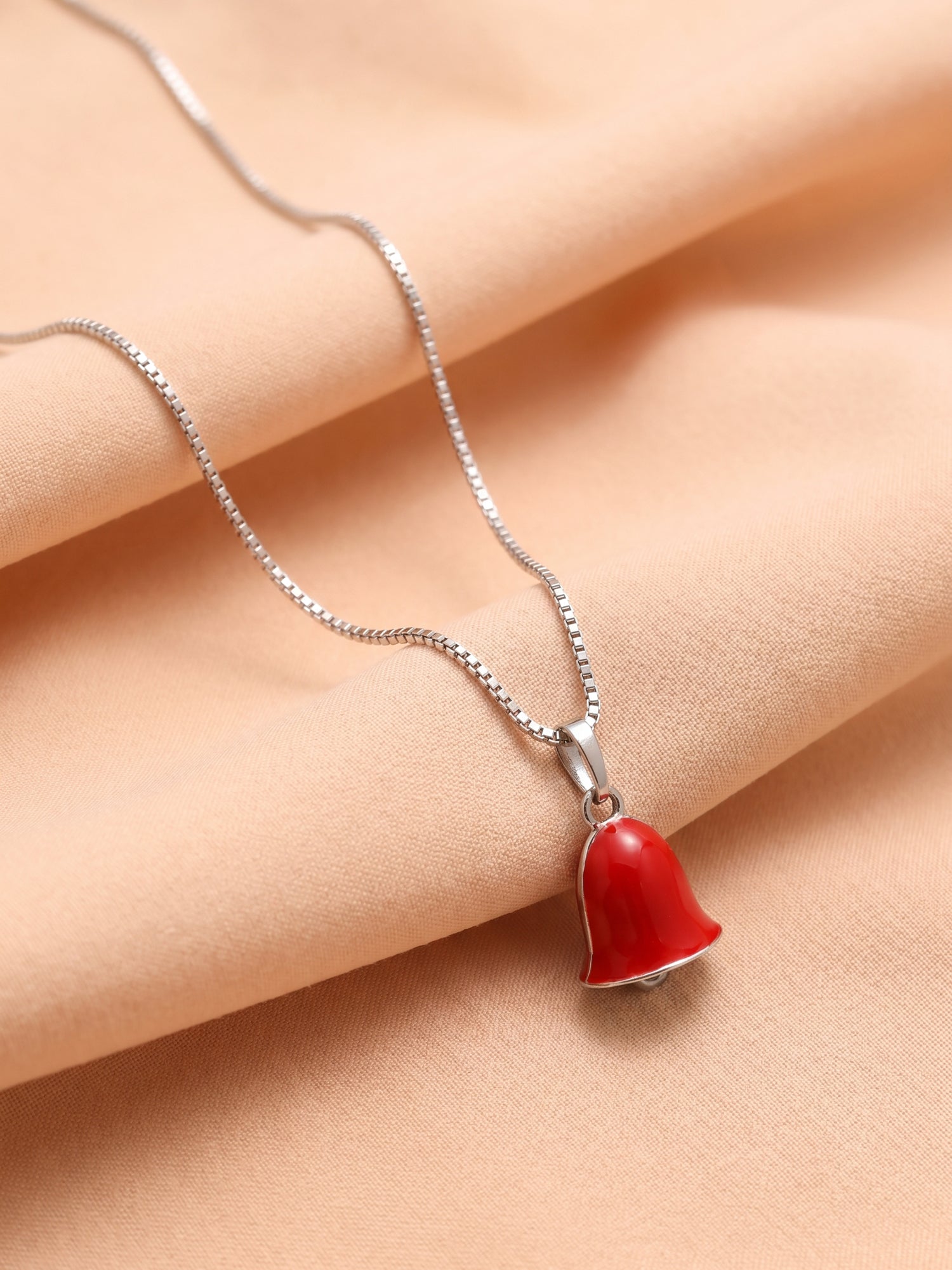 Kids Vibrant Red Bell Enamel Pendant Necklace