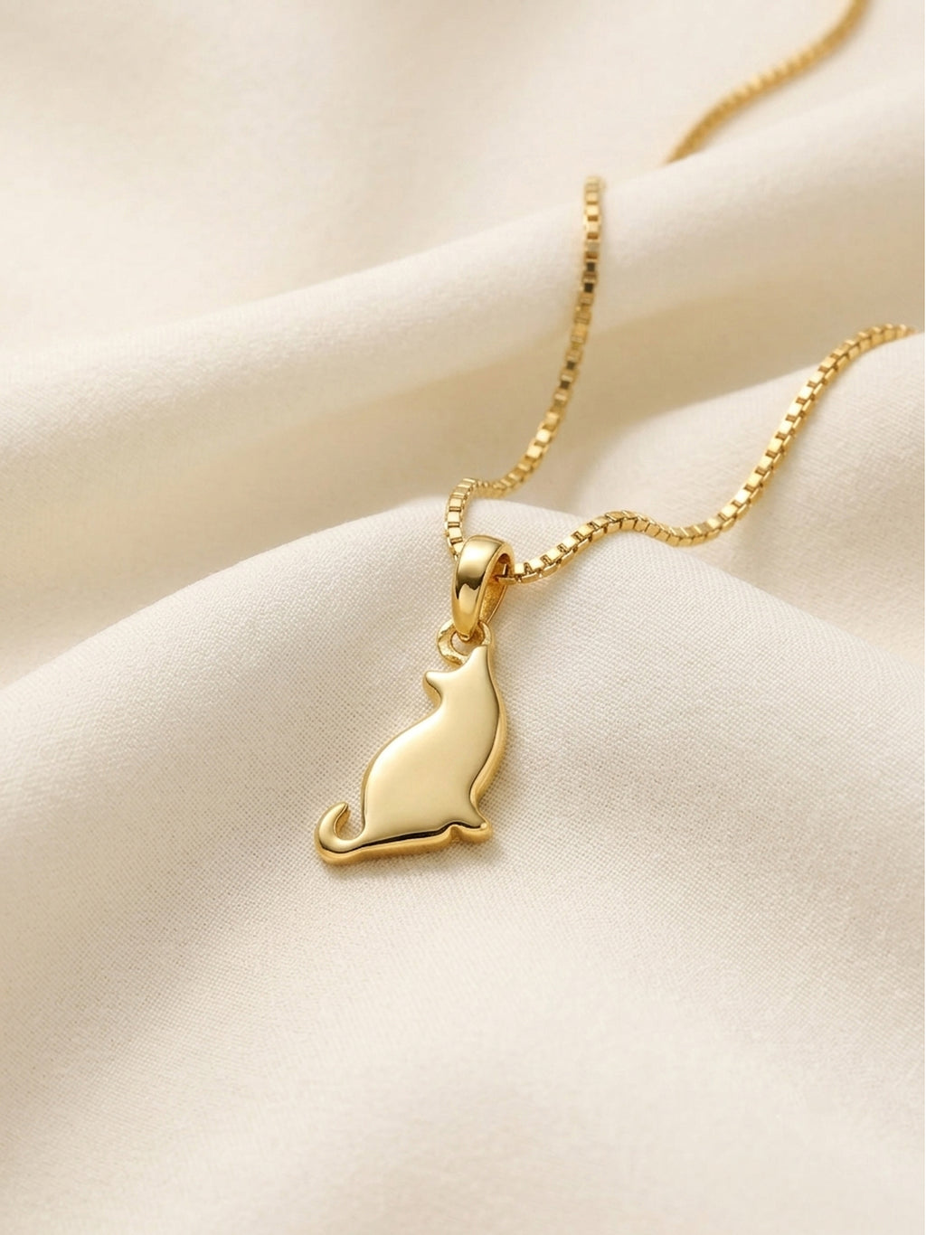 Sitting Cat Silhouette Pendant Necklace for Kids