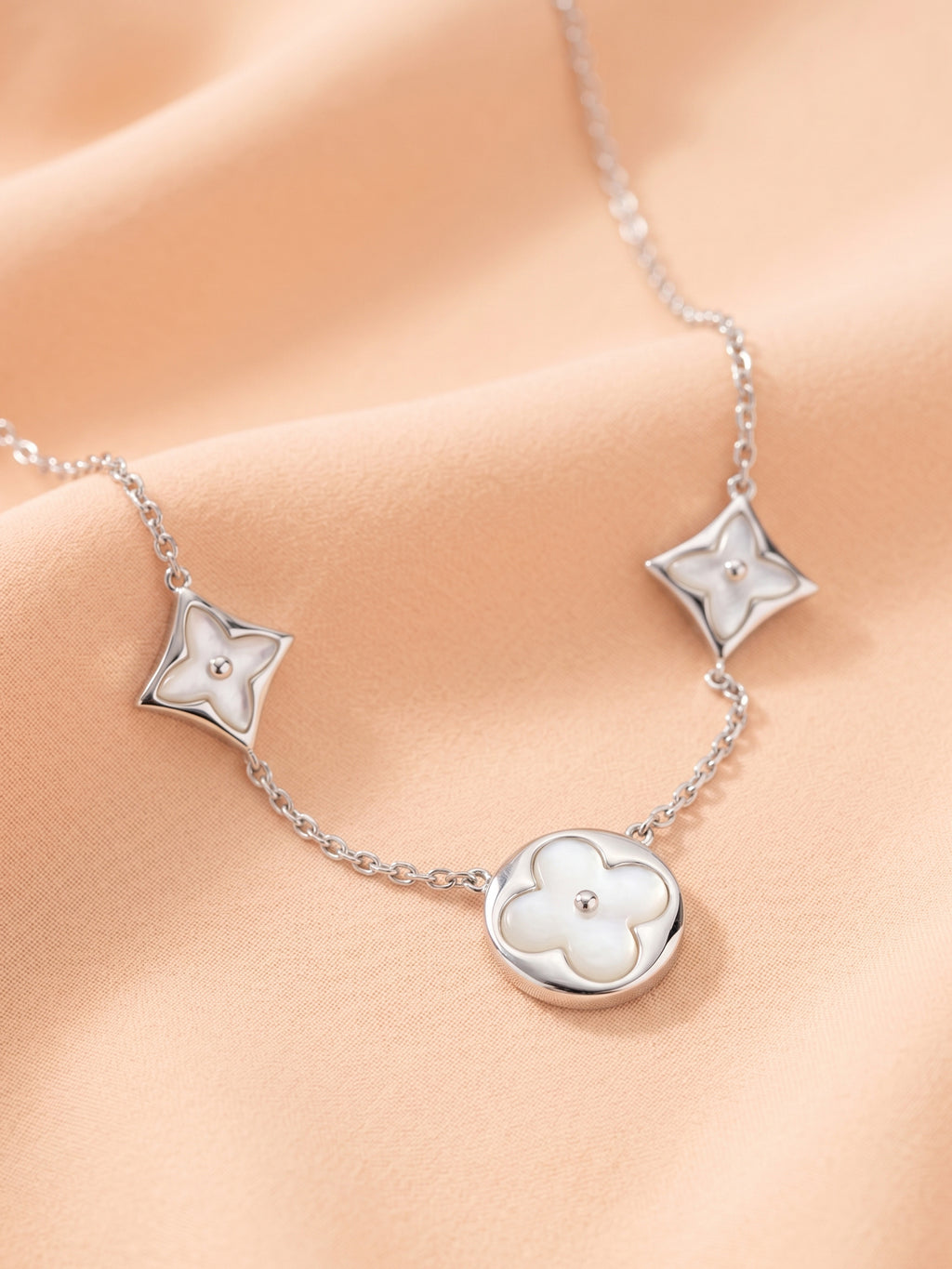Mother of Pearl Clover & Star Triple Station Necklace