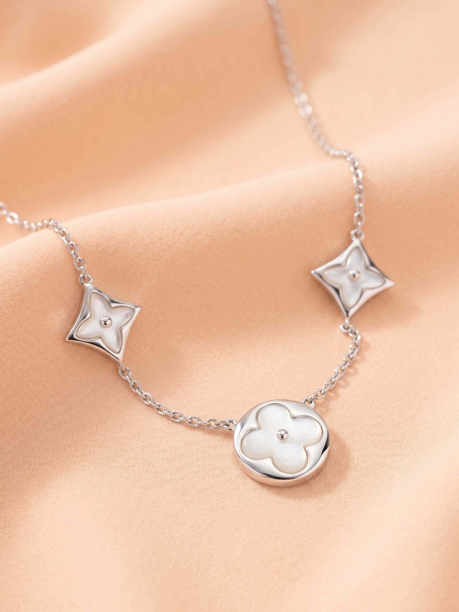 Mother of Pearl Clover & Star Triple Station Necklace