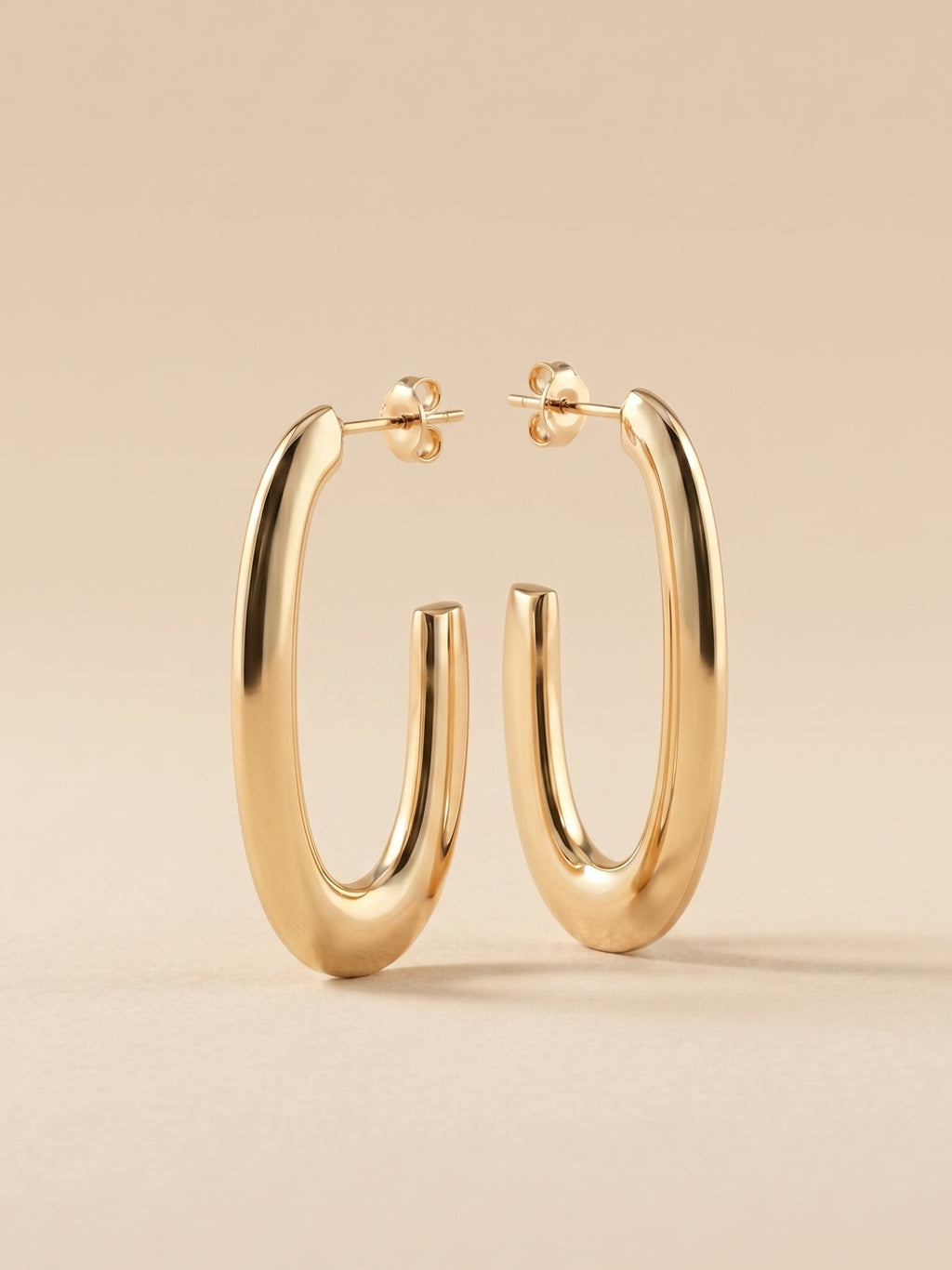 Polished Elongated Rectangle Tube Hoop Earrings
