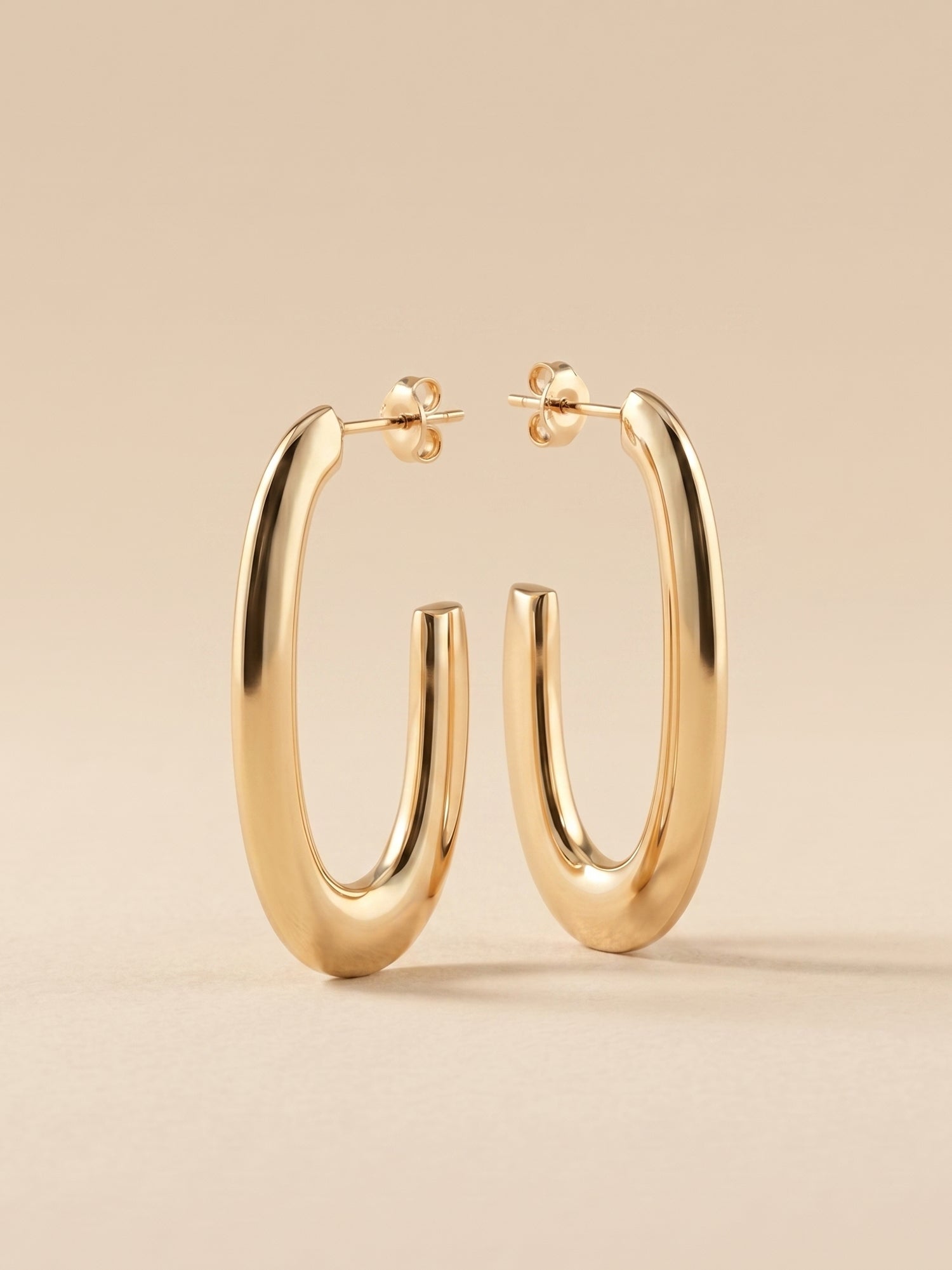 Polished Elongated Rectangle Tube Hoop Earrings