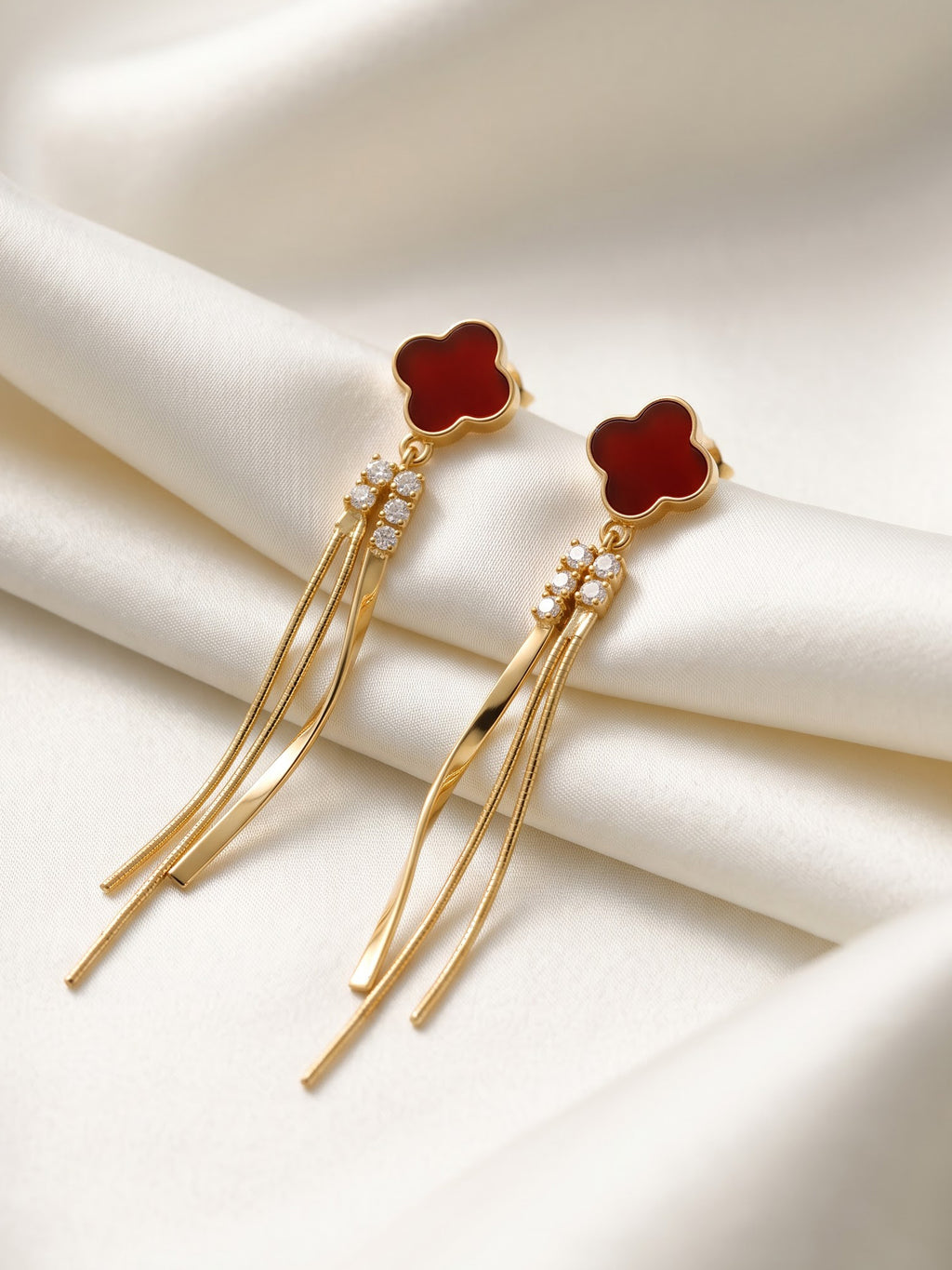 The Scarlet Clover Cascading Tassel Drop Earrings