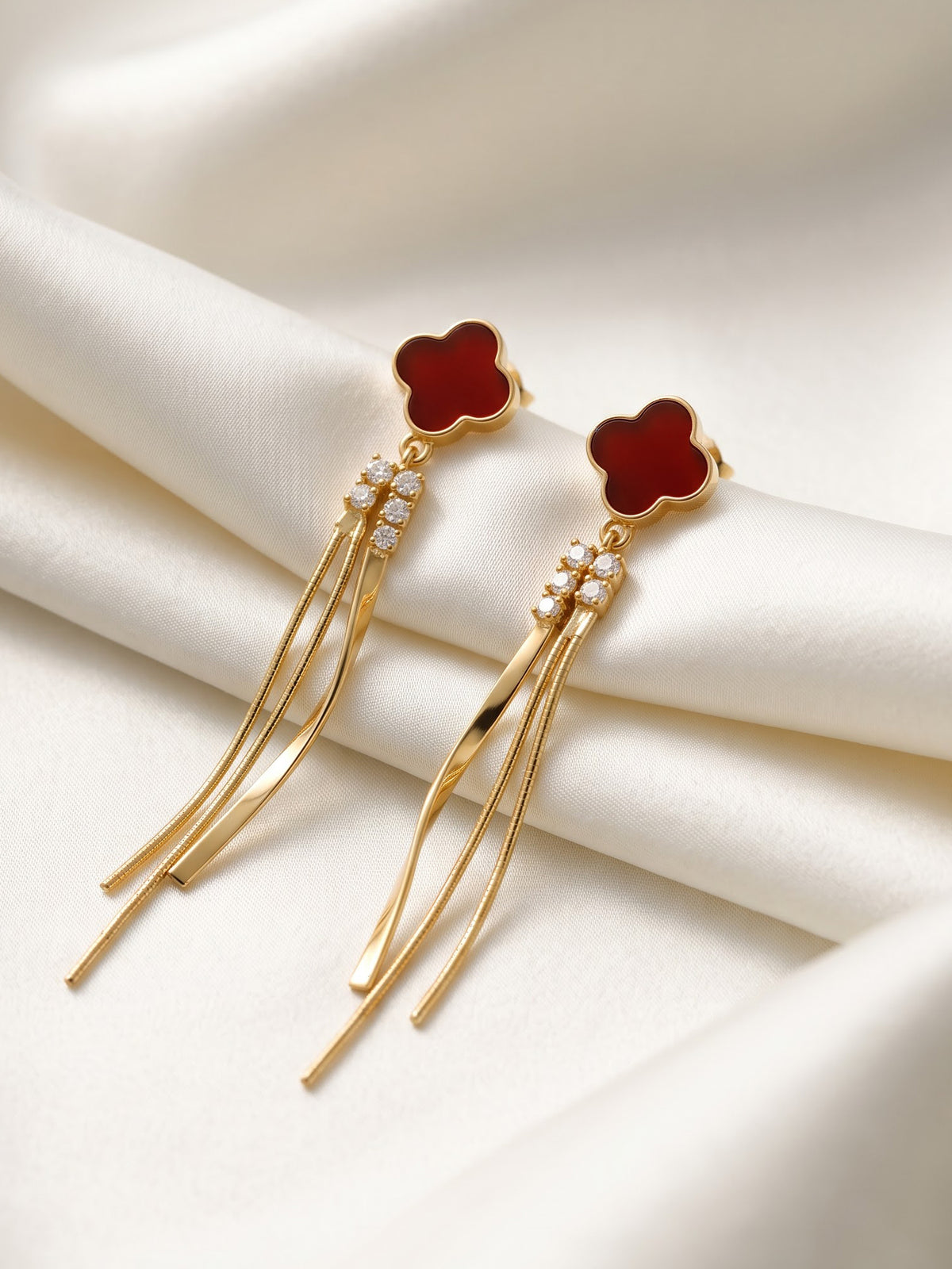 The Scarlet Clover Cascading Tassel Drop Earrings