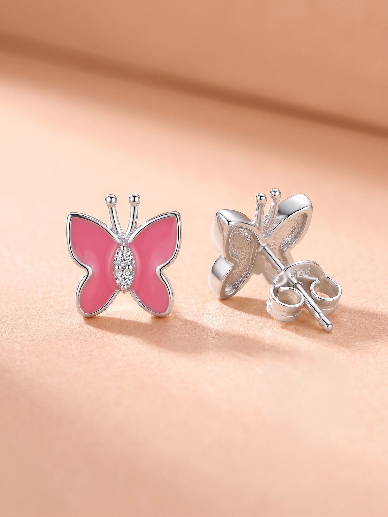 Sparkling Magenta Butterfly Studs