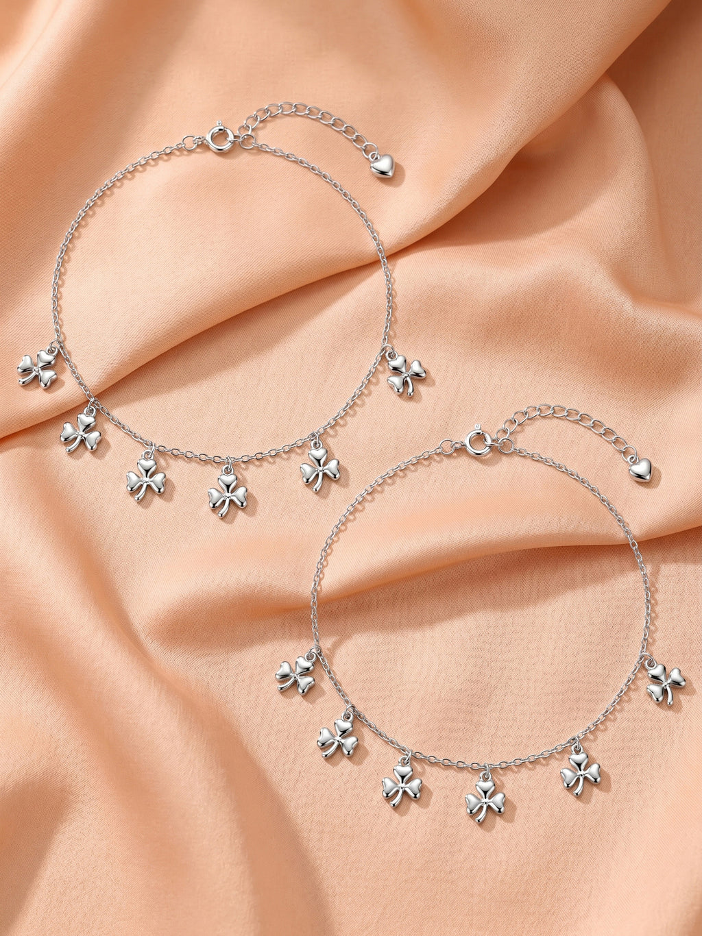 Three-Leaf Clover Charm Anklet Set of 2