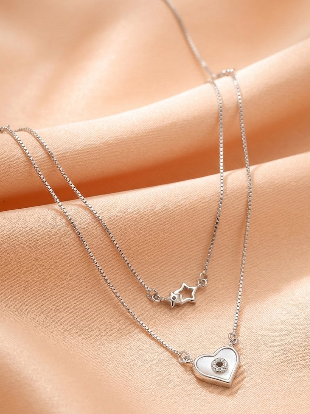 Mother of Pearl Heart & Star Double Layer Necklace