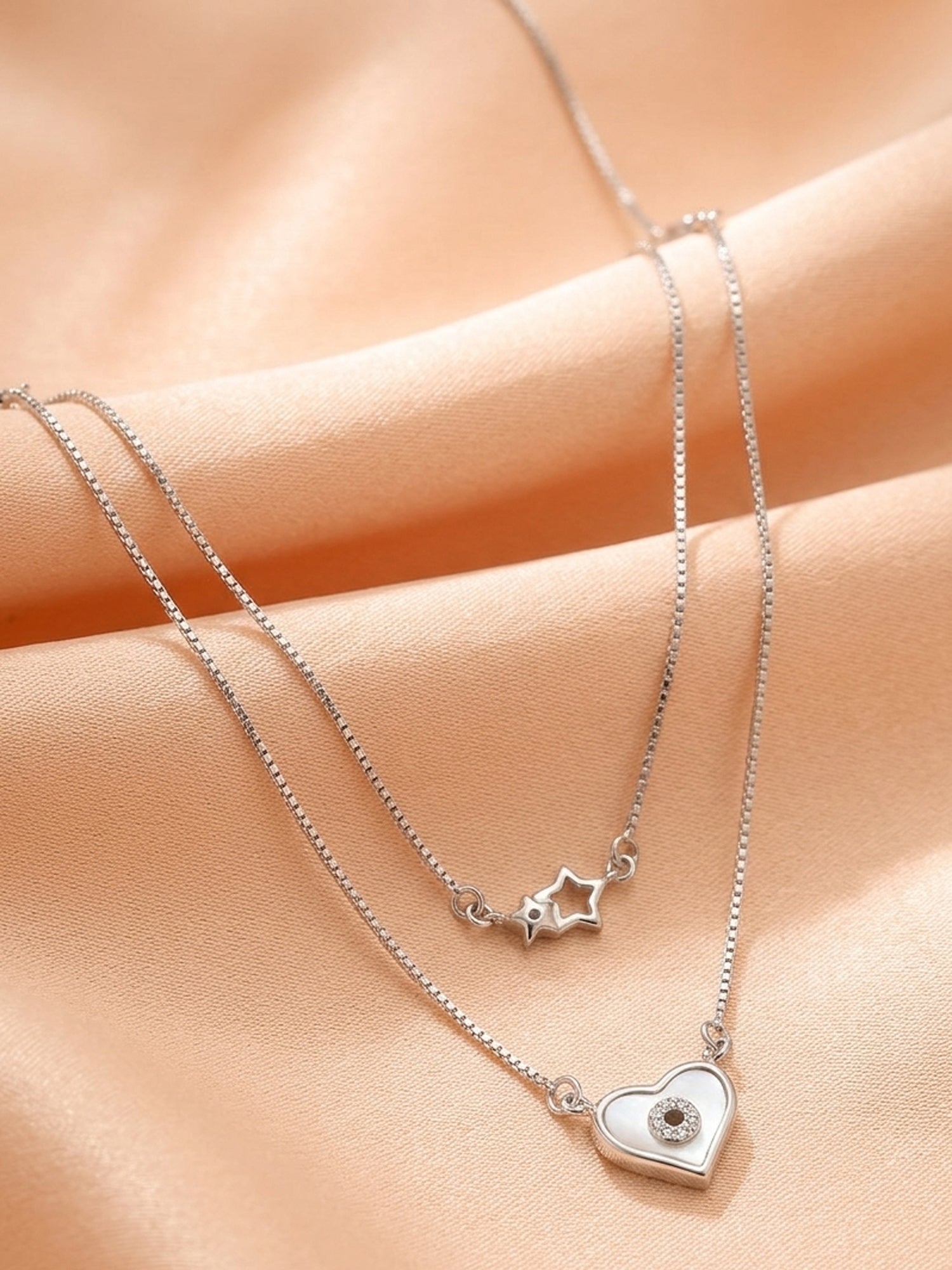 Mother of Pearl Heart & Star Double Layer Necklace