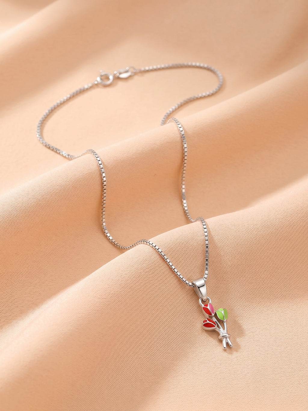 Kids Miniature Tulip Bouquet Enamel Pendant Necklace