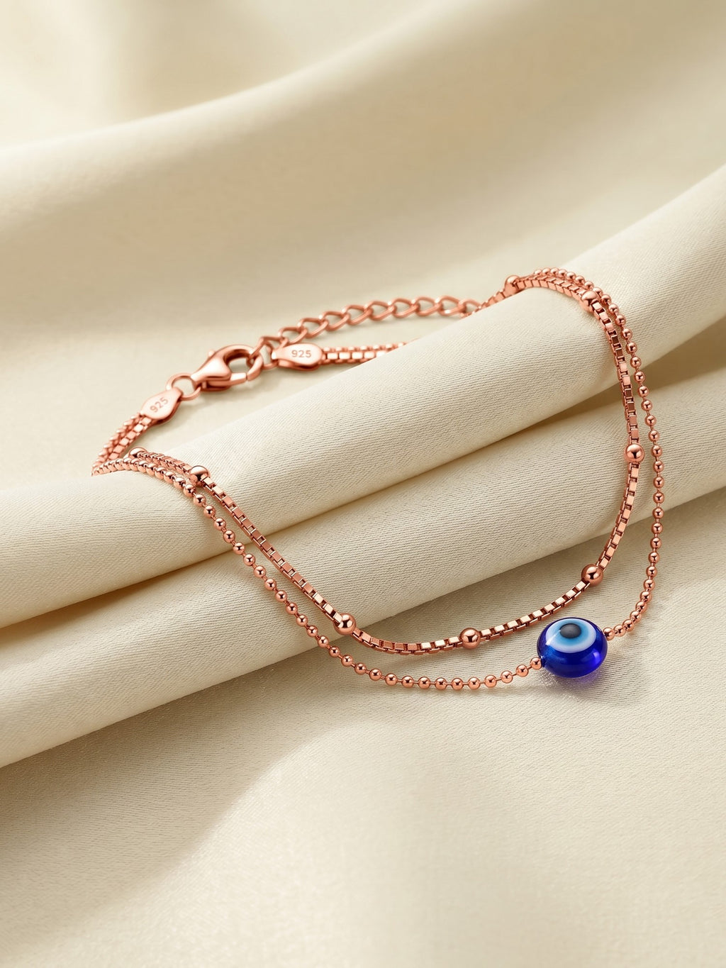 Roseate Evil Eye Double Chain Anklet