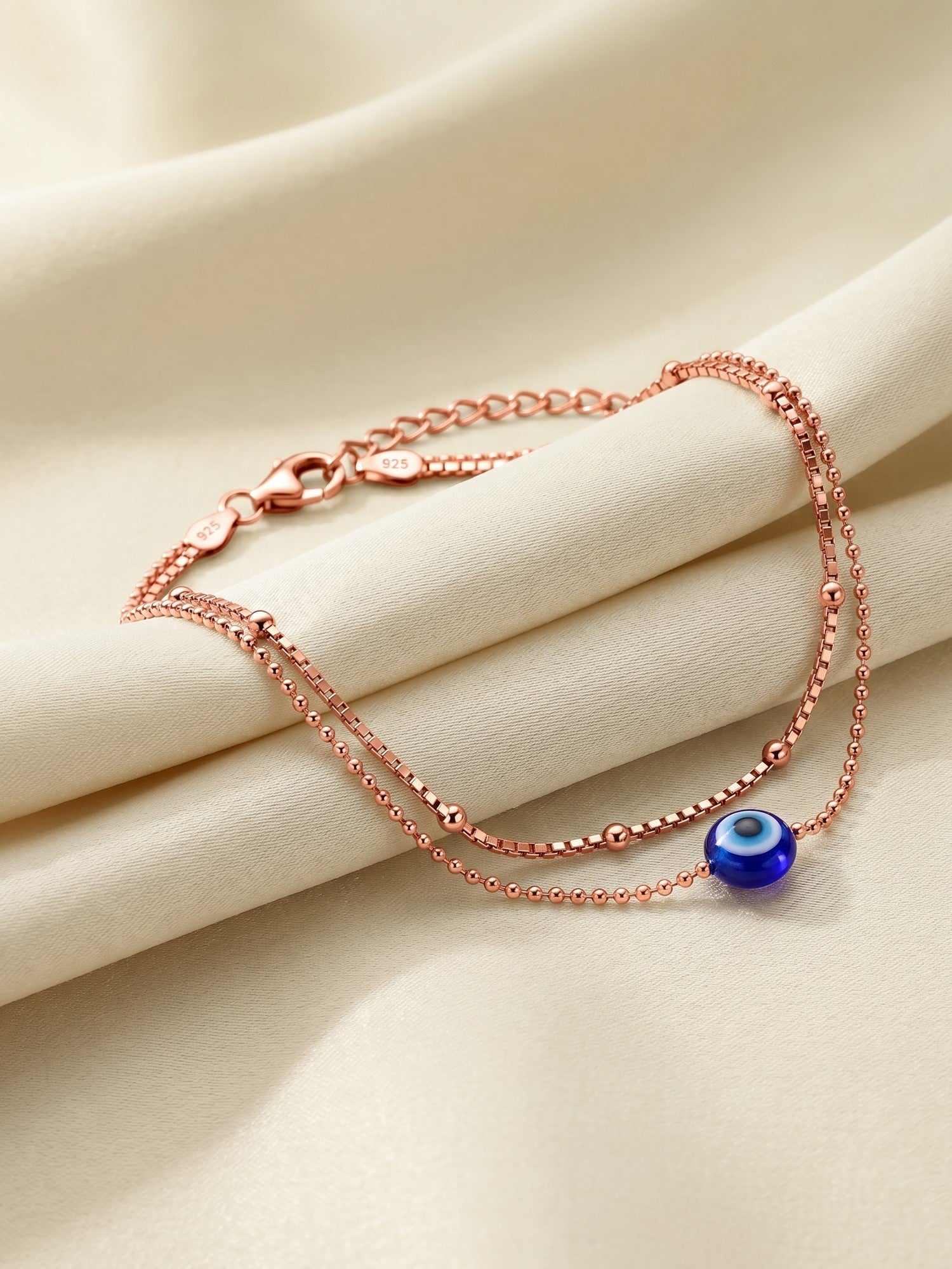 Roseate Evil Eye Double Chain Anklet