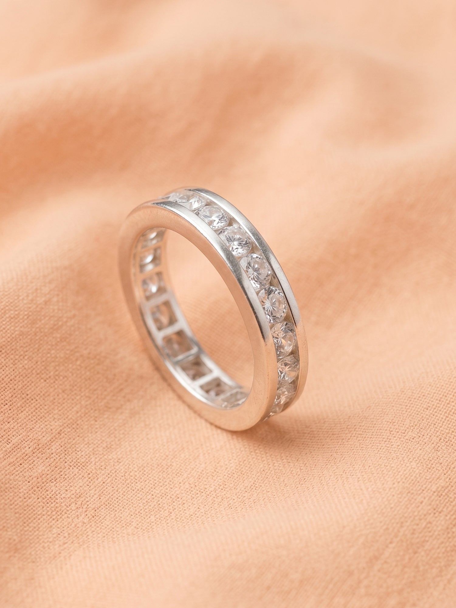 Channel-Set Cubic Zirconia Eternity Band Ring