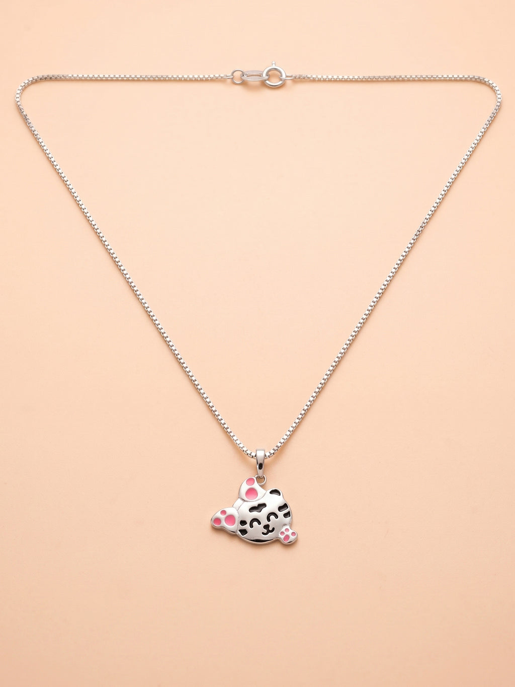 Happy Cat Face Pink Paw Pendant Necklace for Kids