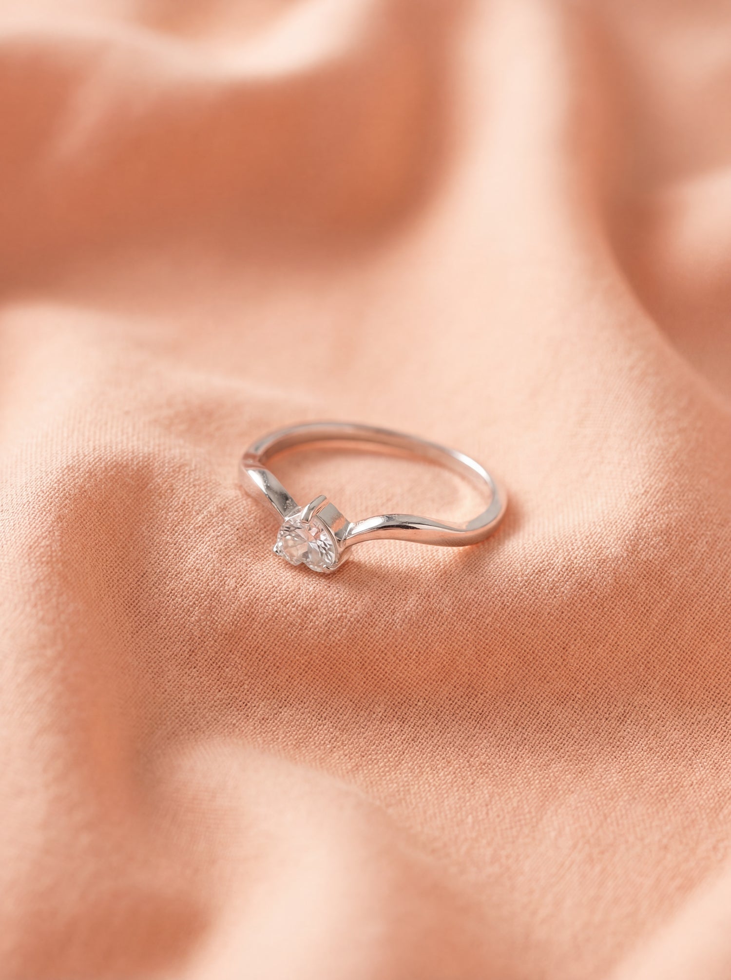 Silver Wave Heart Solitaire Ring