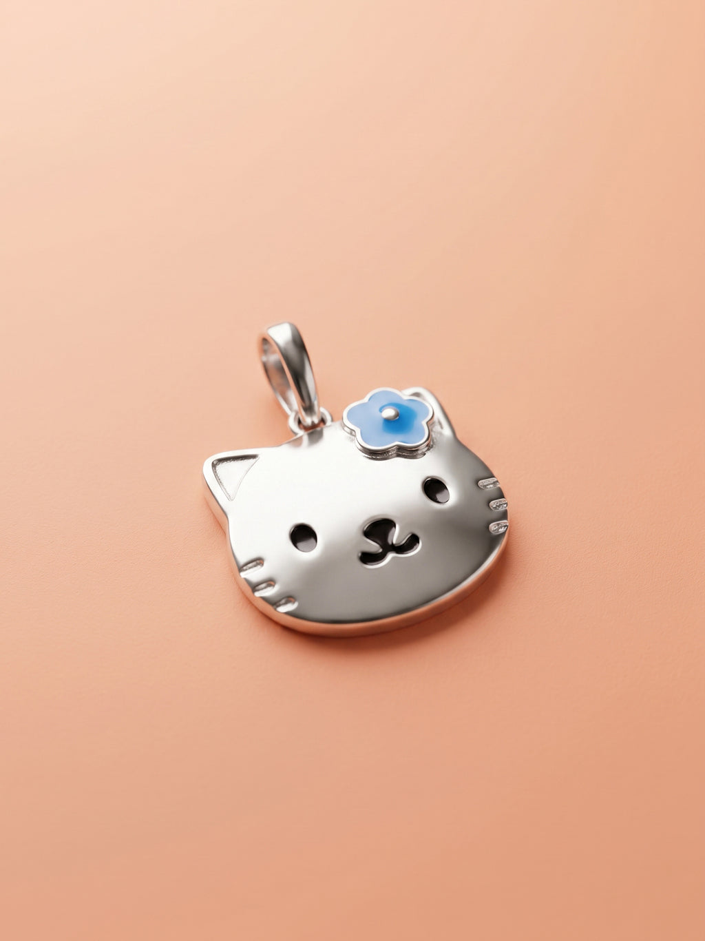 Kids Blue Flower Kitty Face Pendant