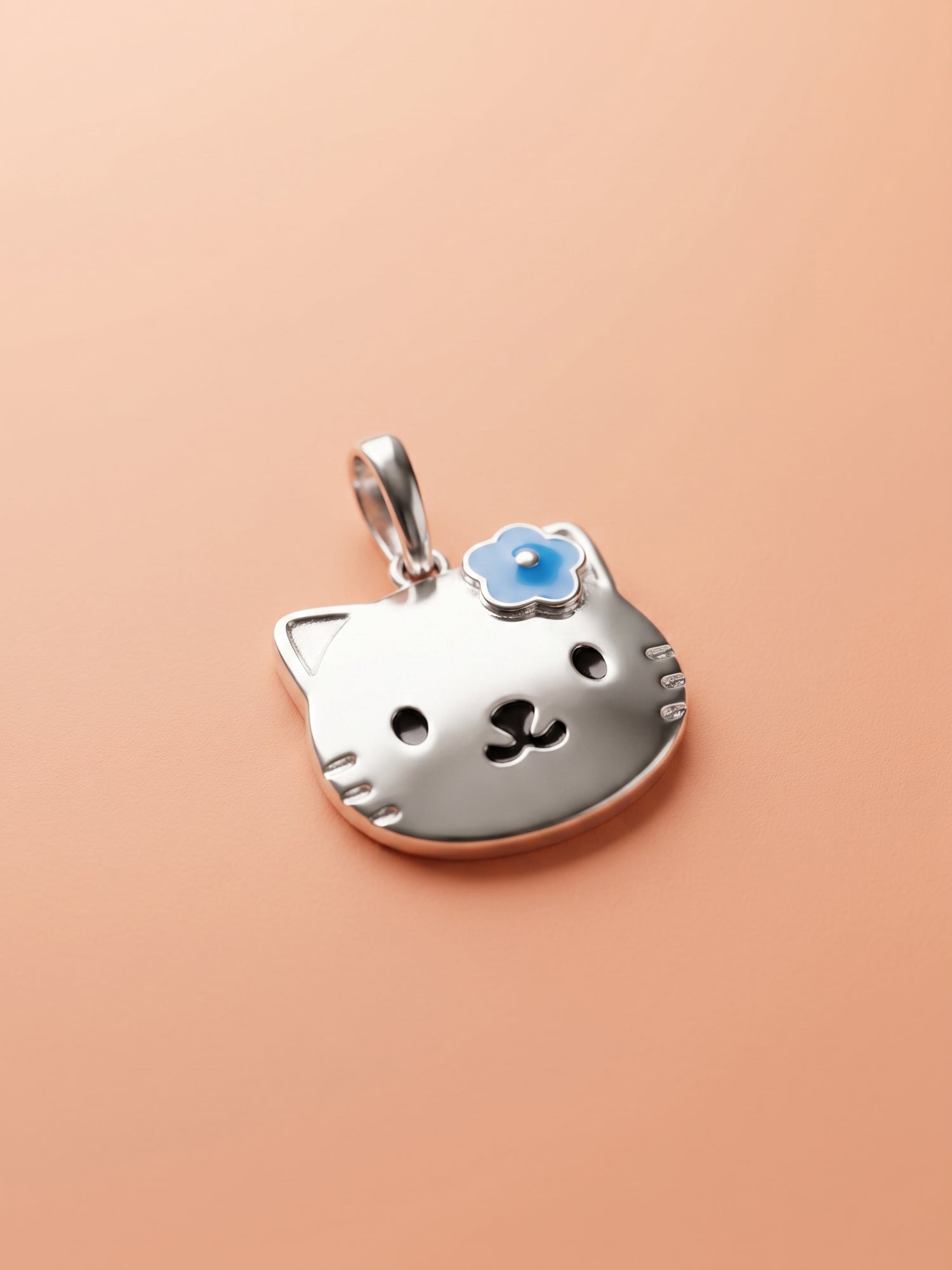 Kids Blue Flower Kitty Face Pendant