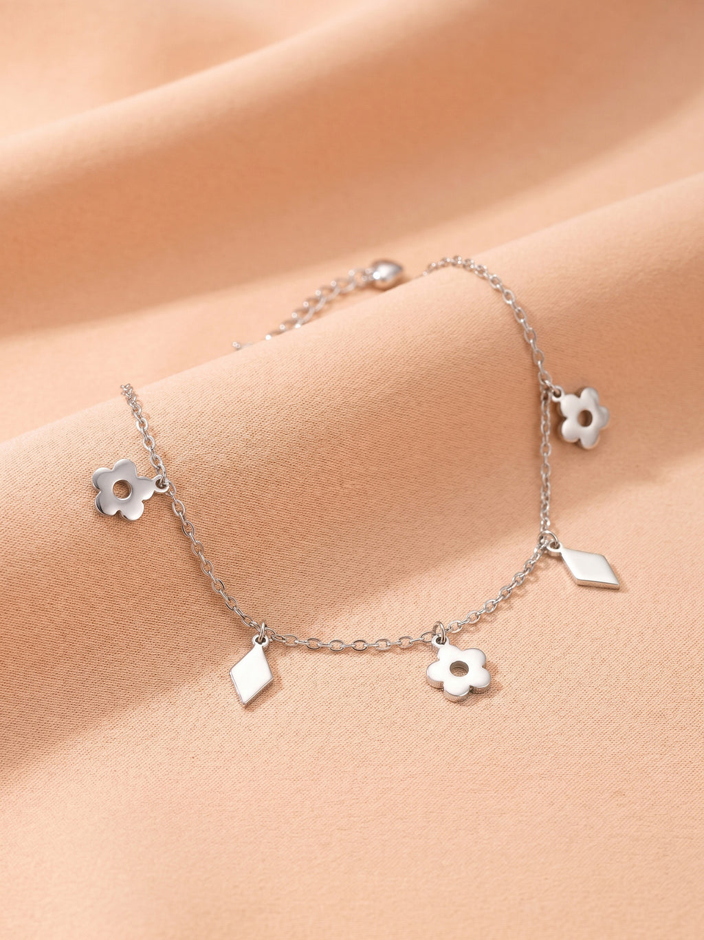 Flower & Diamond Charm Anklet