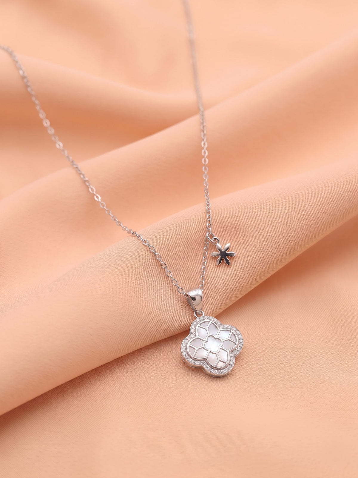 The Flora Luxe Mother-of-Pearl & CZ Clover Pendant Necklace