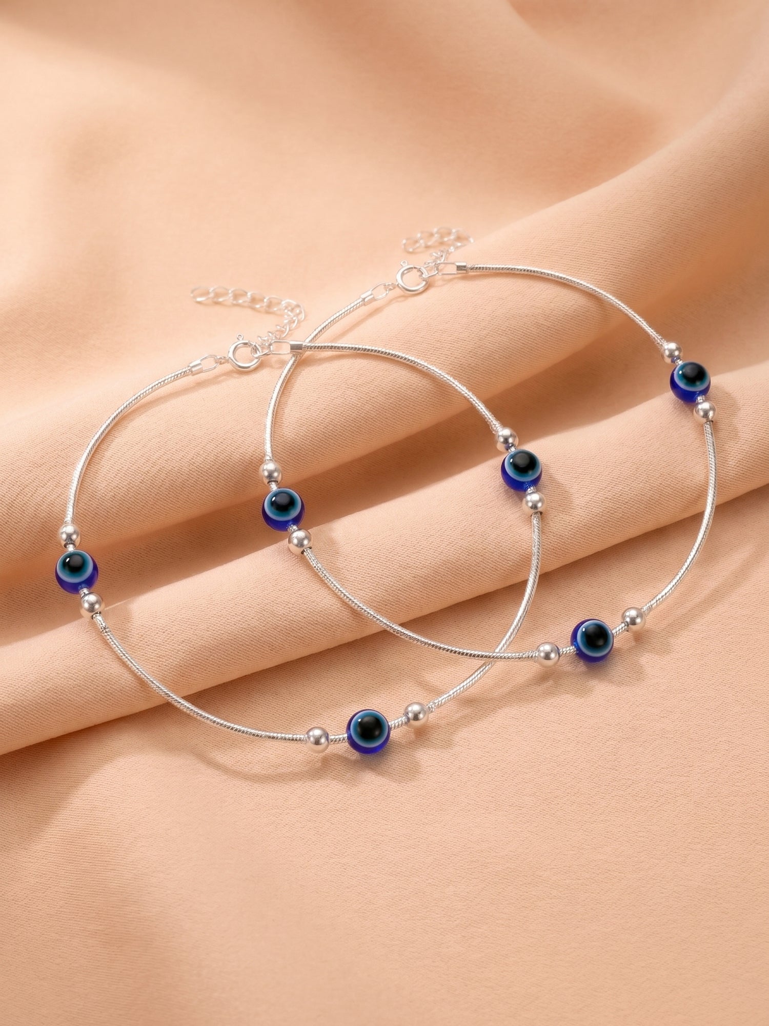 Evil Eye Bead Snake Chain Anklet Set of Two