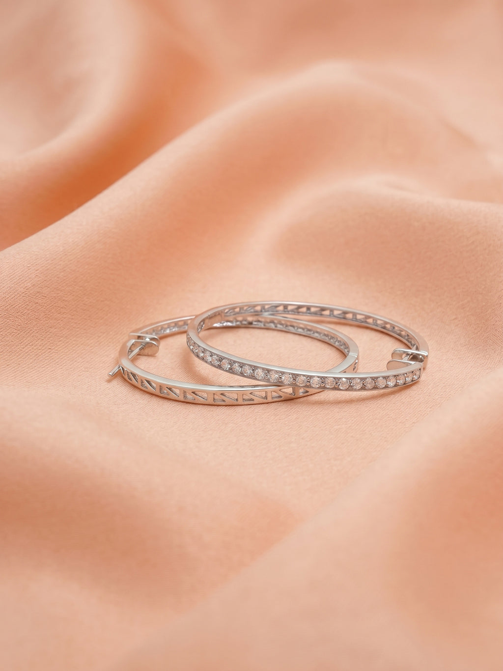 Pavé Cubic Zirconia Elongated Oval Hoop Earrings