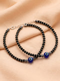Single Evil Eye Black Crystal Bead Bracelet Set of Two