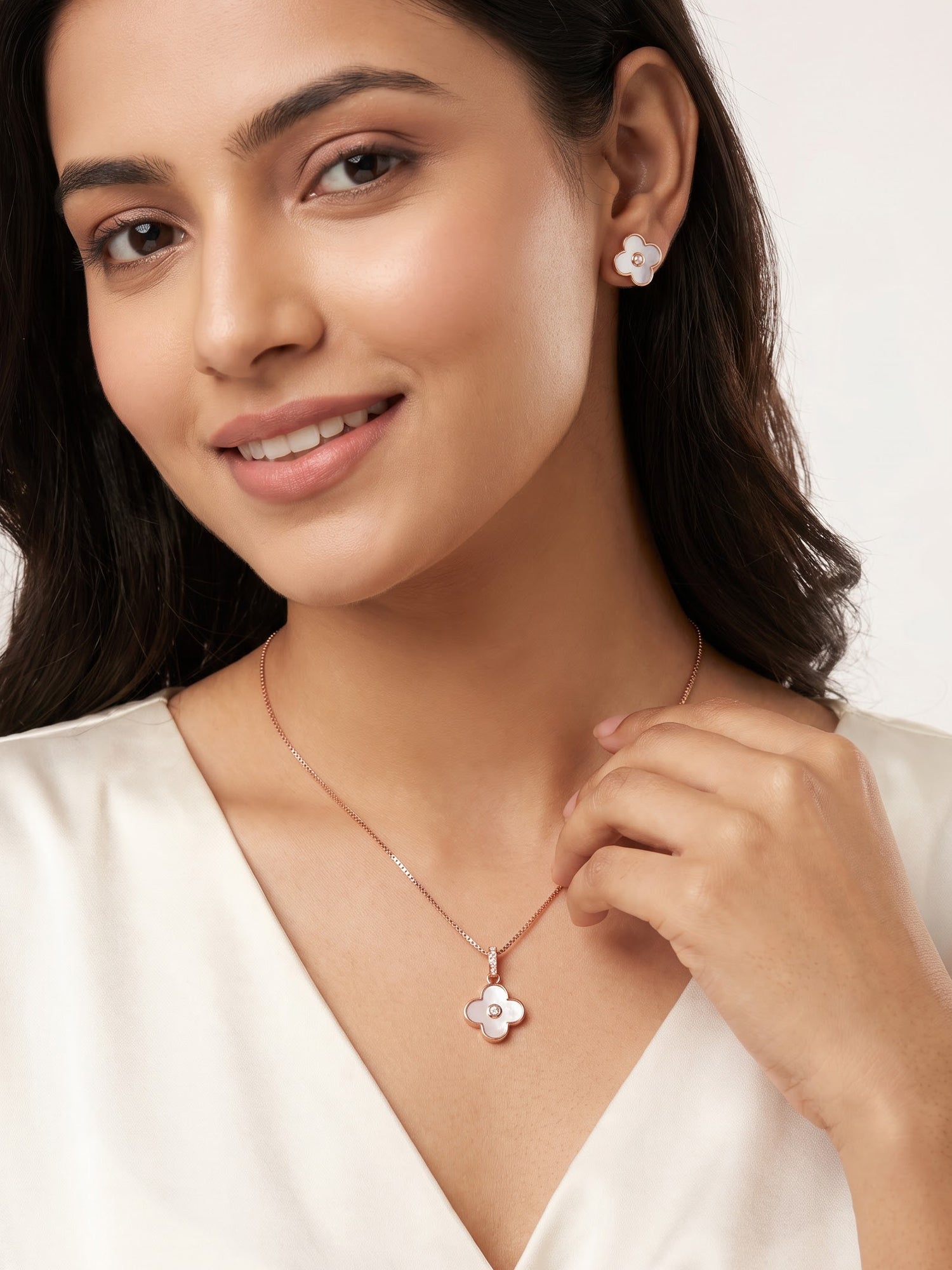 The Celestia Mother-of-Pearl & Diamond Clover Jewelry Set