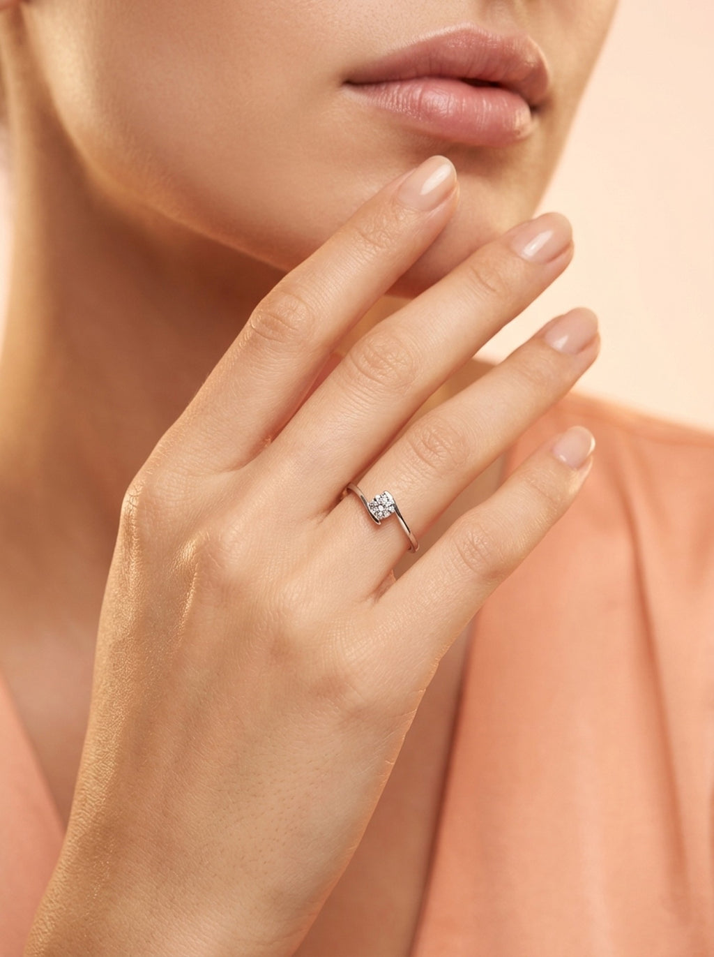 Silver Fluid Tension-Style Solitaire Ring