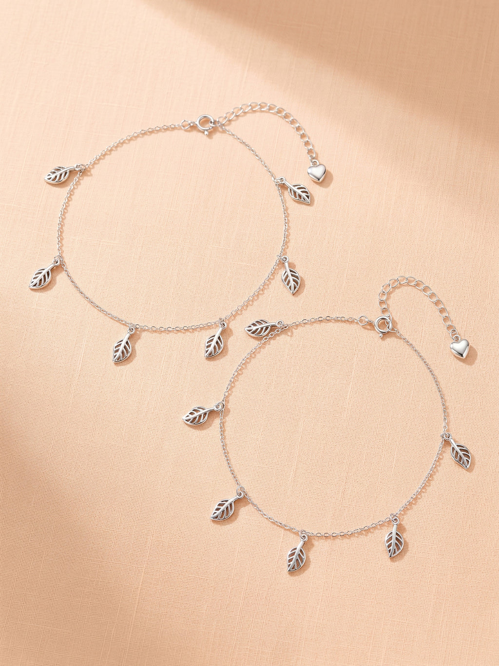 Hollow Leaf Charm Anklet Set of 2