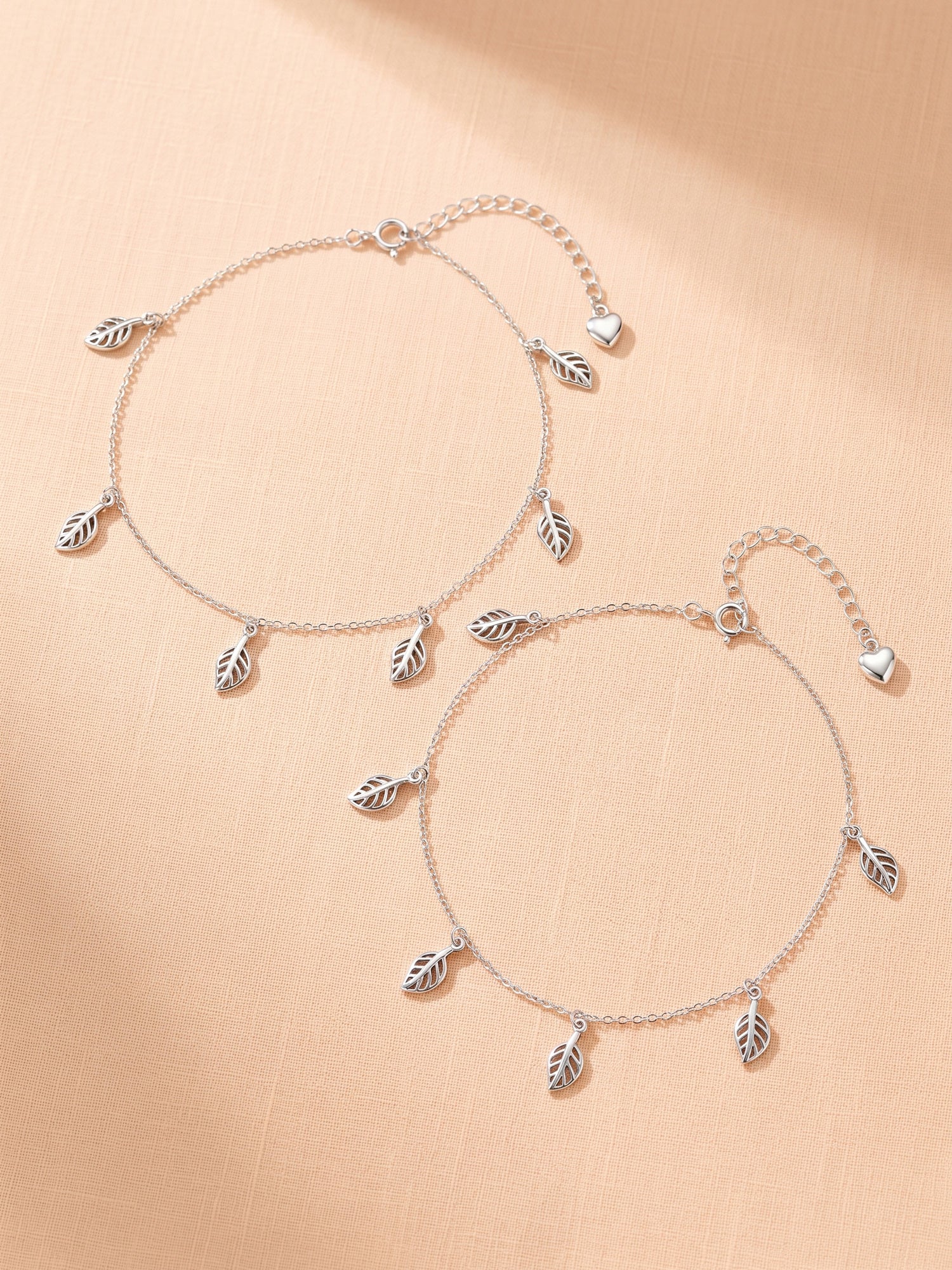 Hollow Leaf Charm Anklet Set of 2