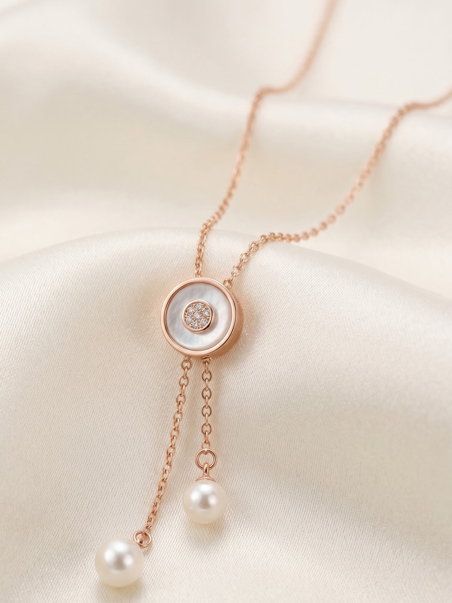 Mother of Pearl & Freshwater Pearl Double Drop Lariat Necklace