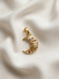 Crescent Moon Star CZ Gold Pendant