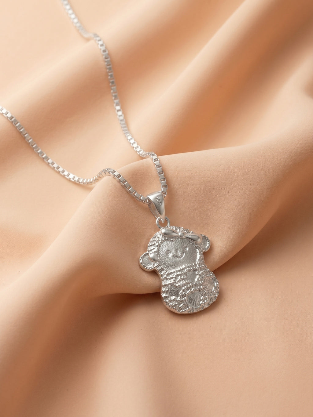 Engraved Teddy Girl Pendant Necklace for Kids