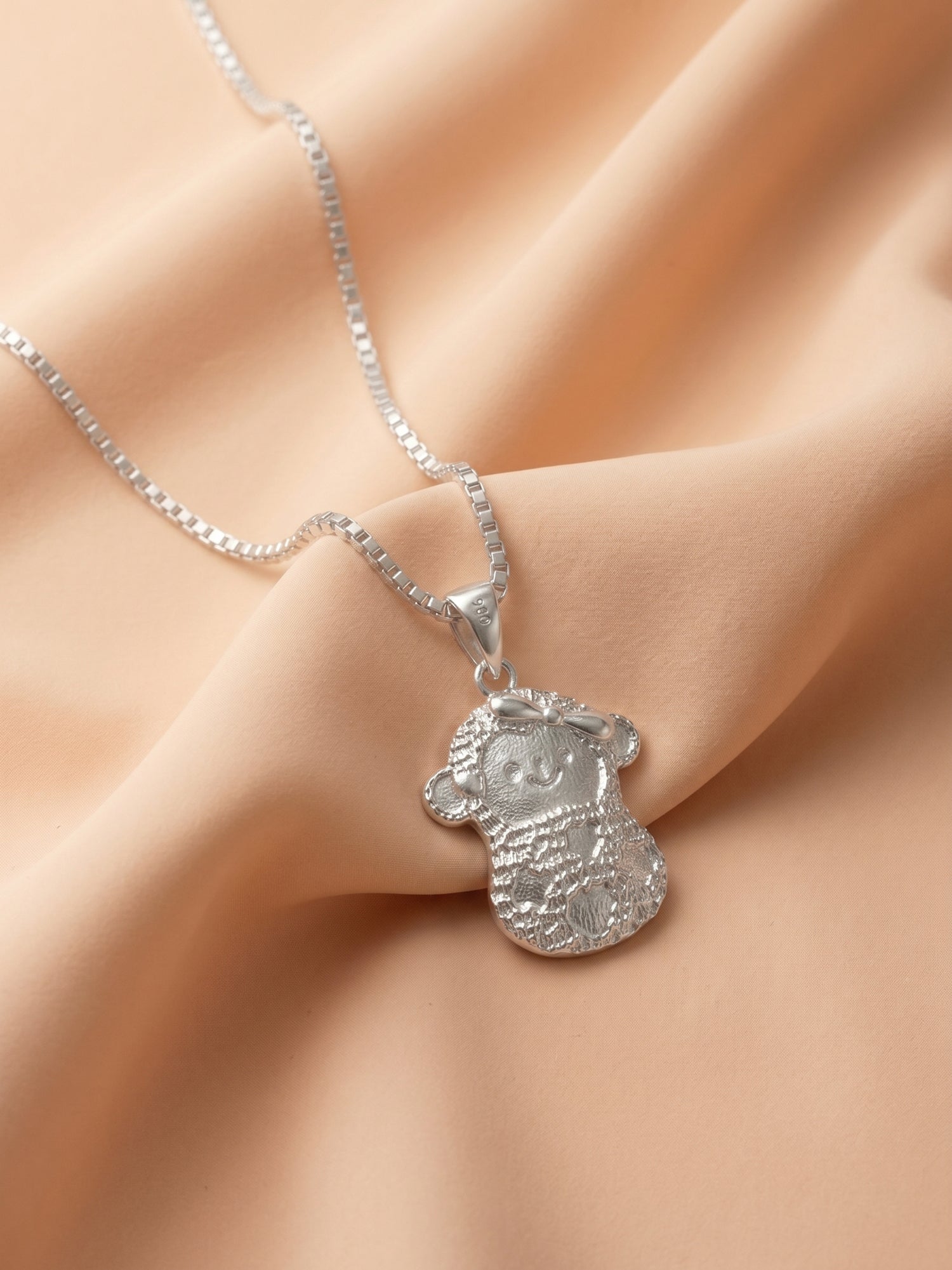 Engraved Teddy Girl Pendant Necklace for Kids