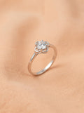 Silver Petal Openwork Solitaire Ring