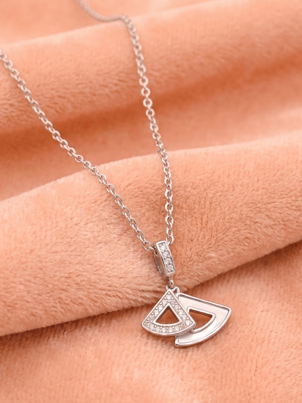Mother of Pearl Fan & CZ Pendant Necklace