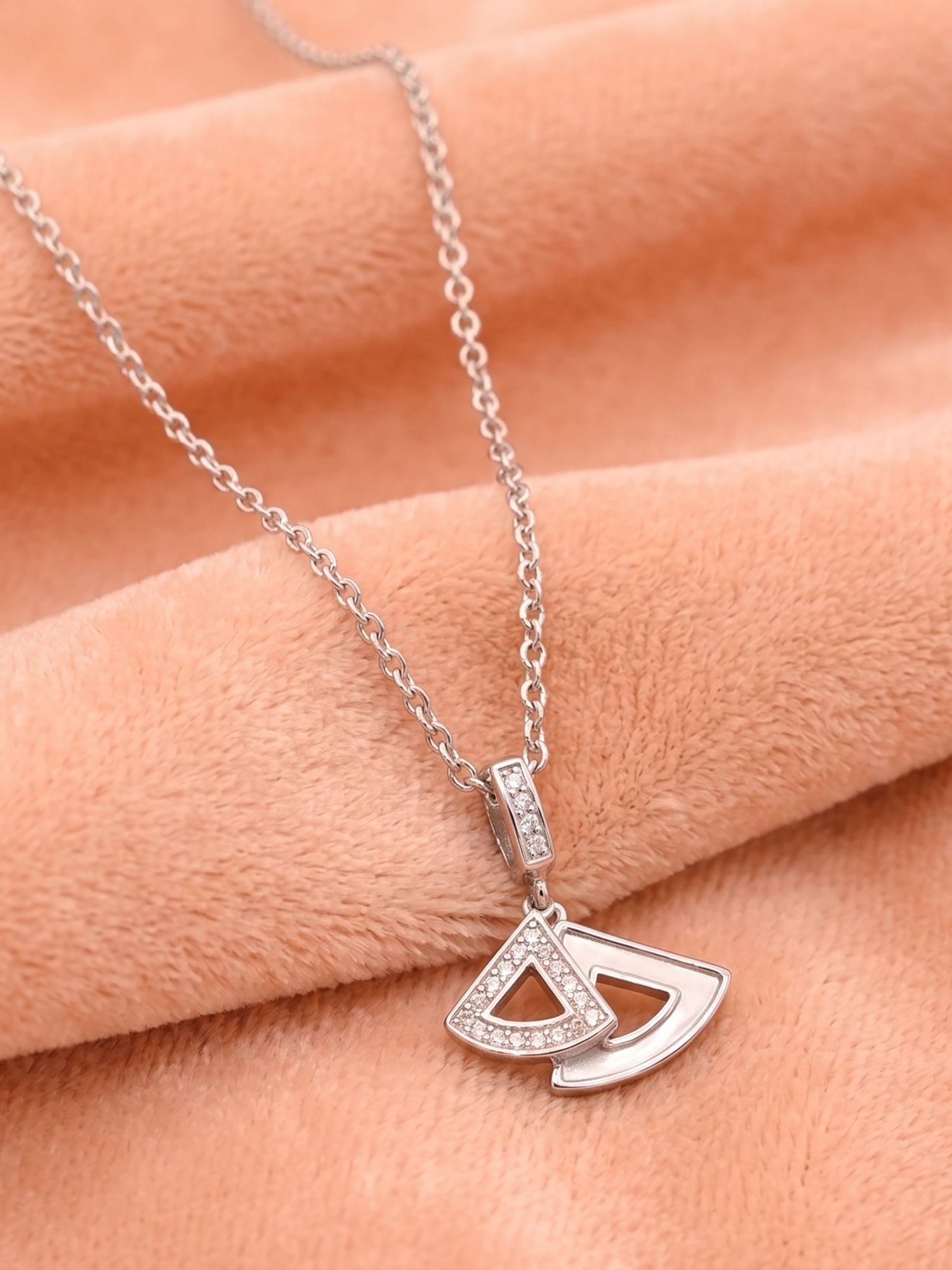 Mother of Pearl Fan & CZ Pendant Necklace